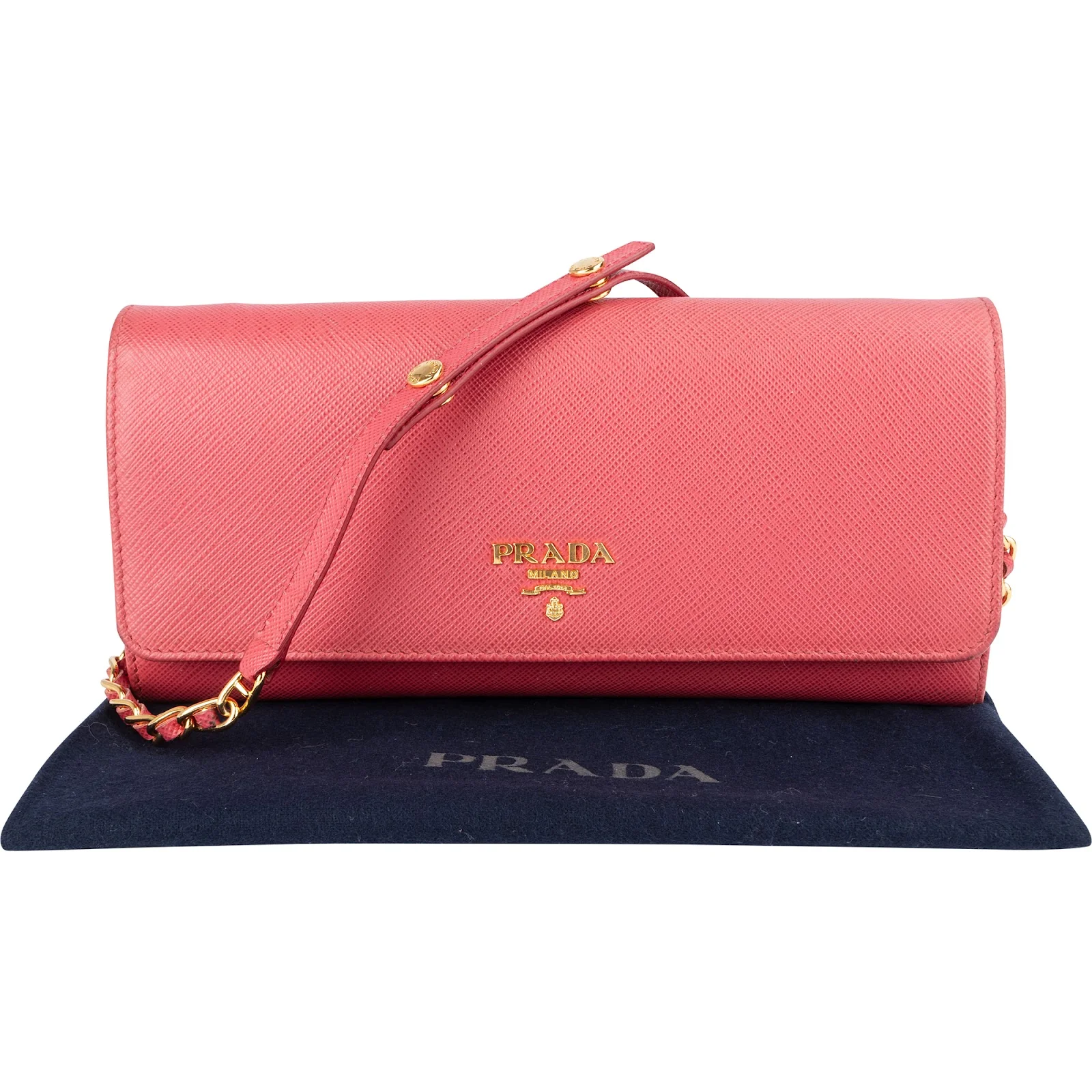 Prada Pink Saffiano Leather Wallet On Chain Crossbody Bag