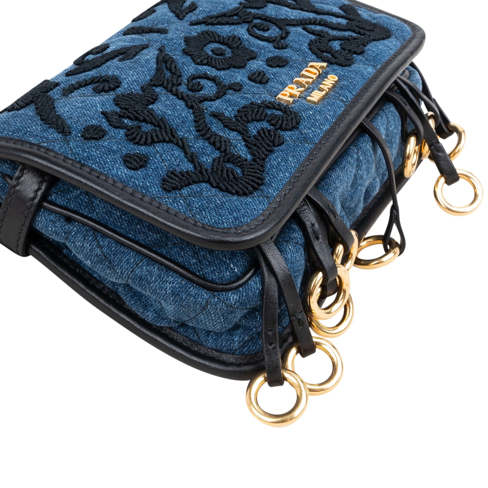 Prada Multicolor Embroidered Denim Cahier Belt Crossbody Bag