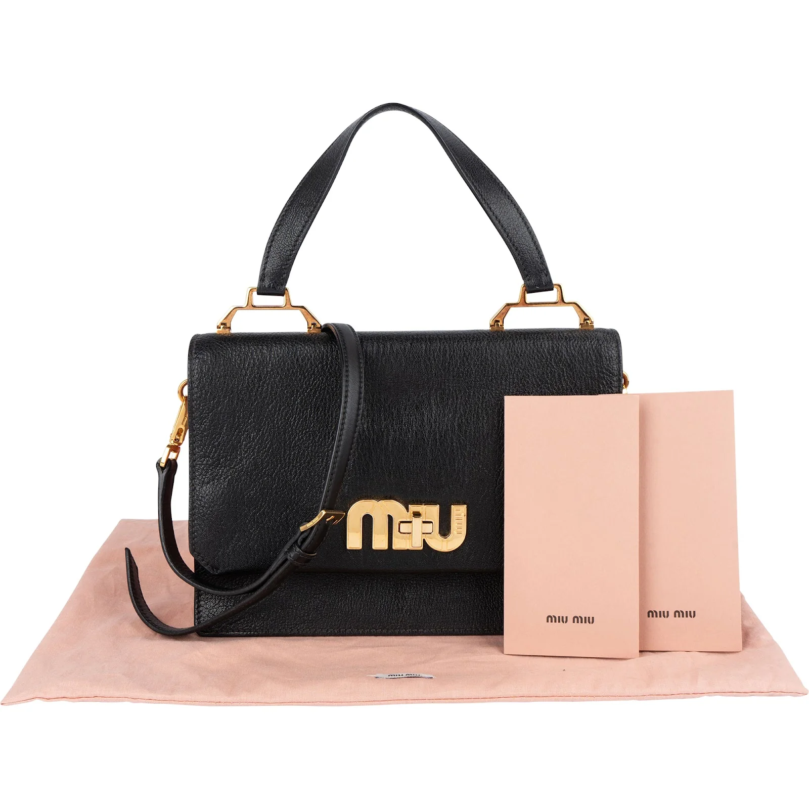Miu Miu Black Madras Leather Top Handle Crossbody Bag