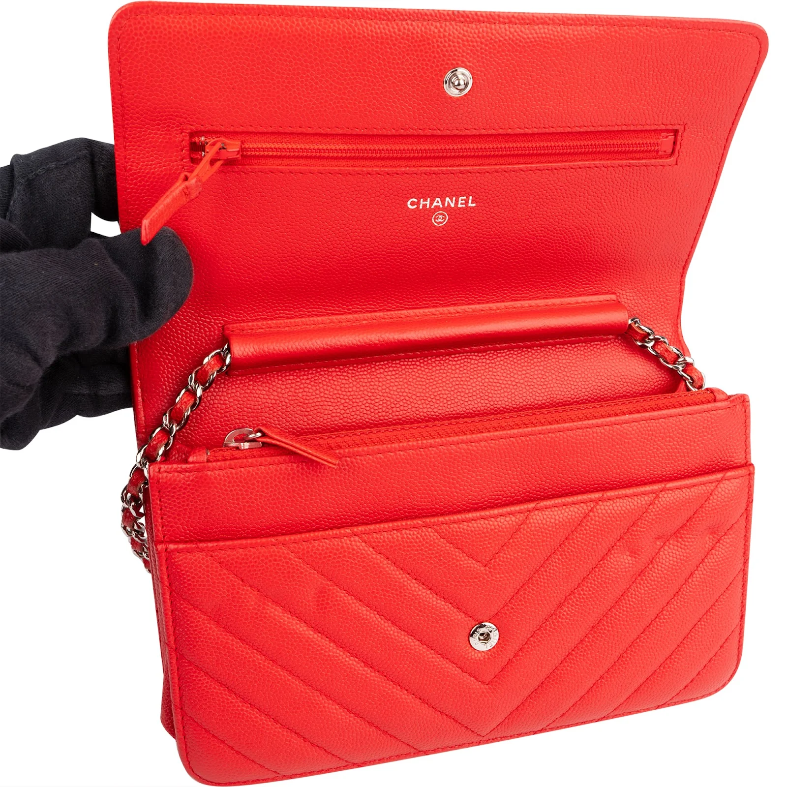 Chanel Chevron Caviar Leather Wallet On Chain Crossbody Bag