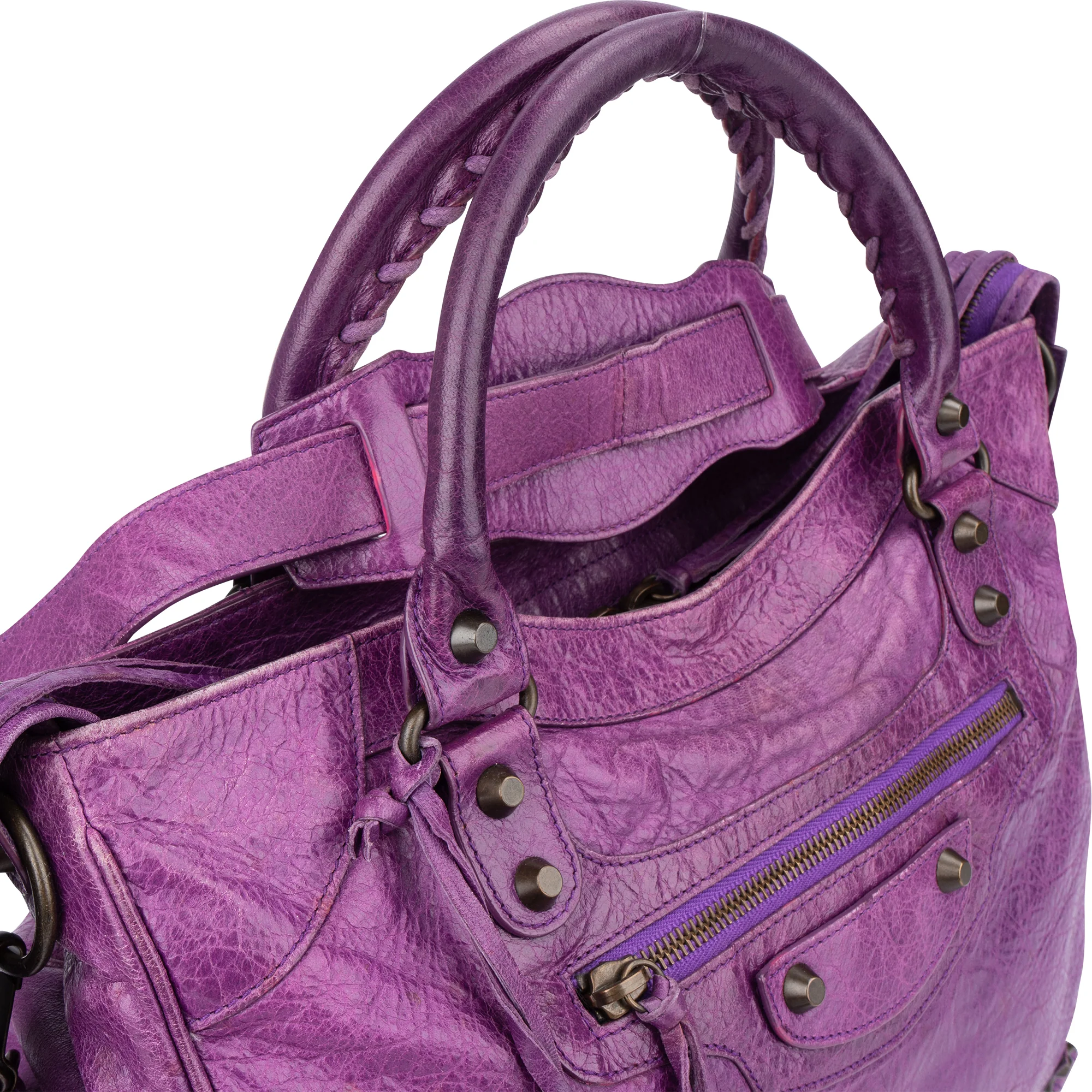 Balenciaga Purple Leather Classic City Handbag