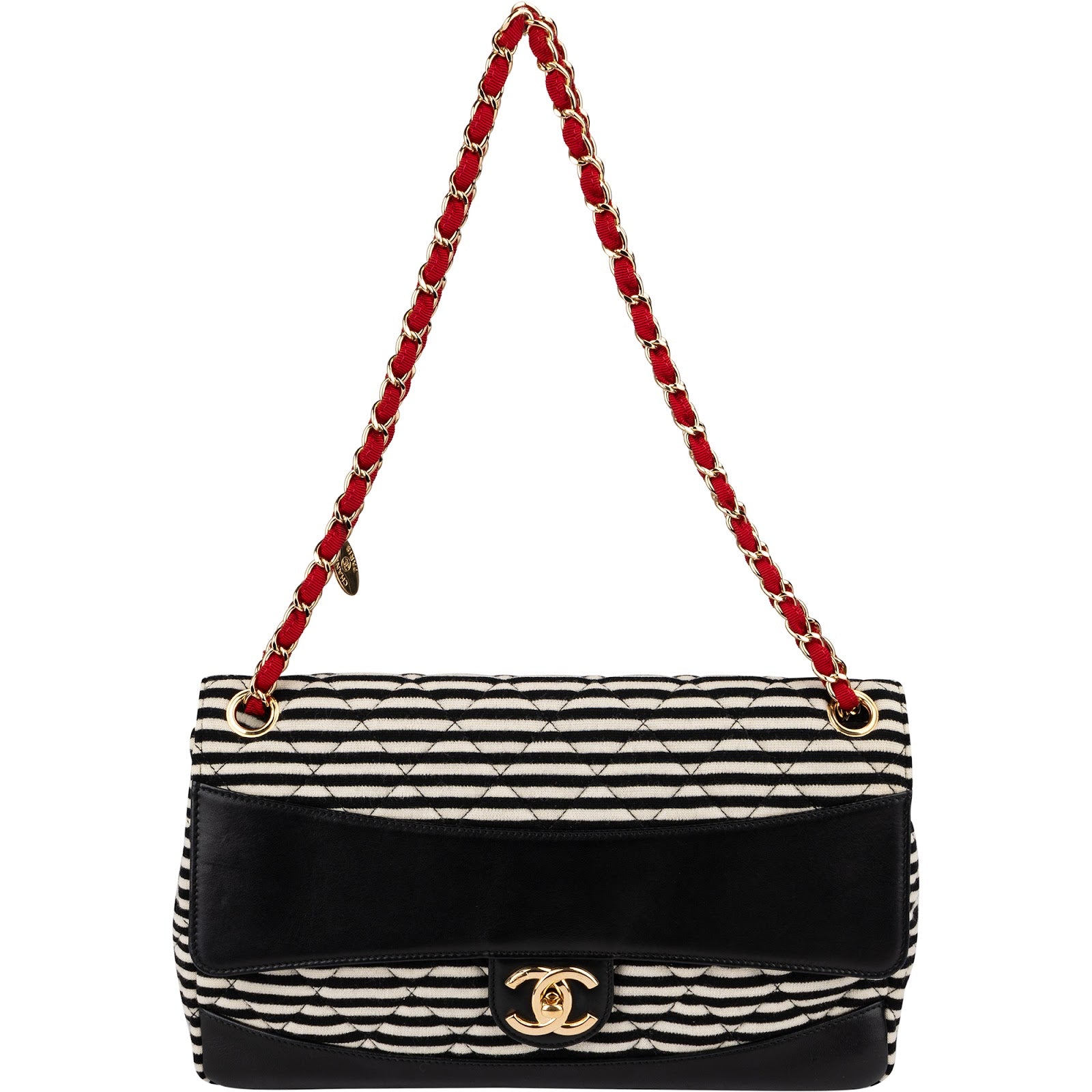Chanel - Striped Cotton Single Flap Shoulder Bag