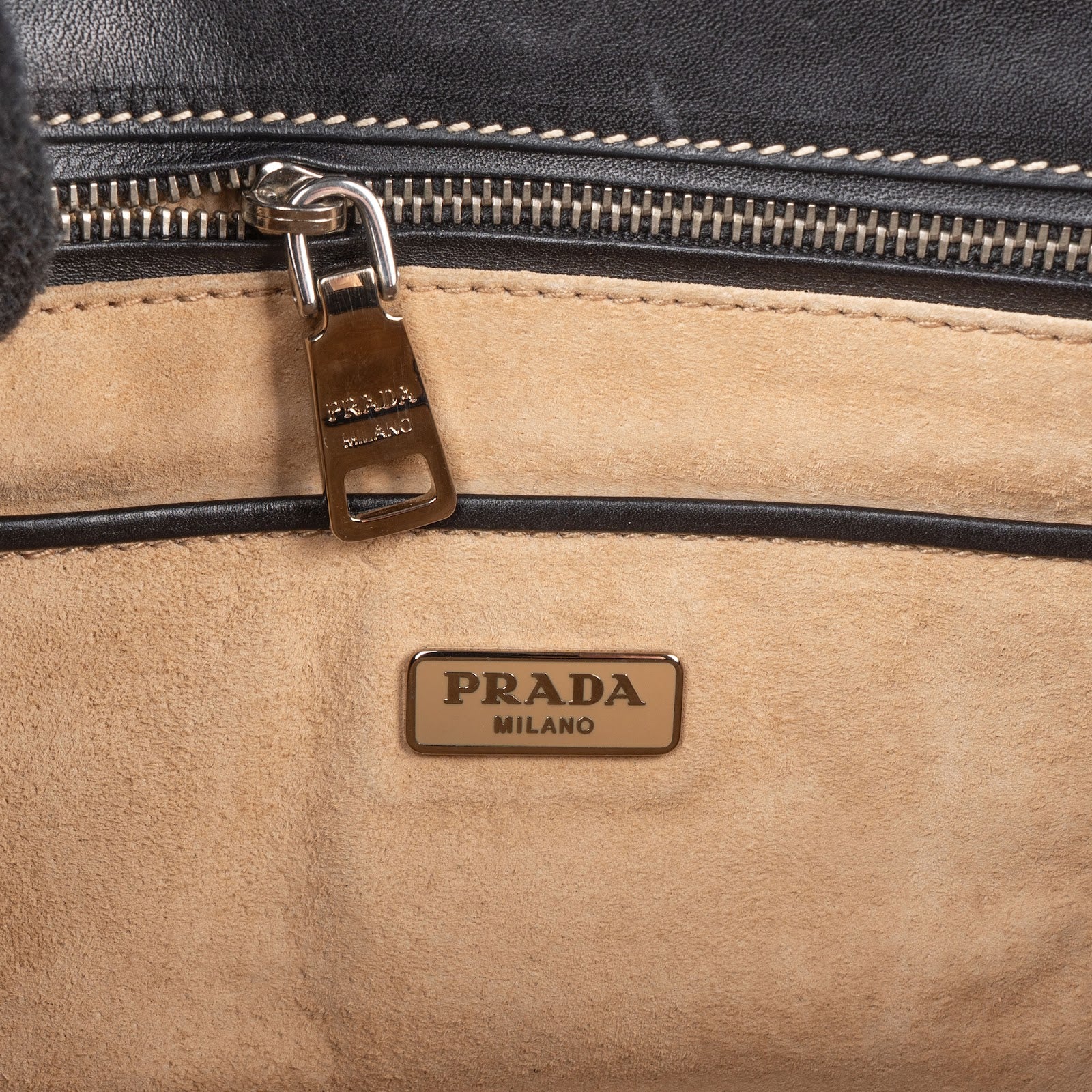 Prada Leather Contrast Stitch Flap Crossbody Bag