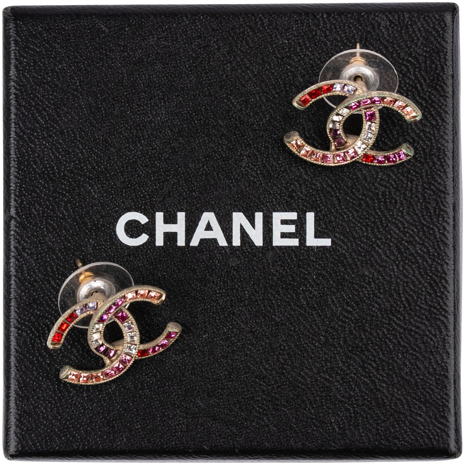 Chanel - Multicolor Crystal CC Stud Earrings