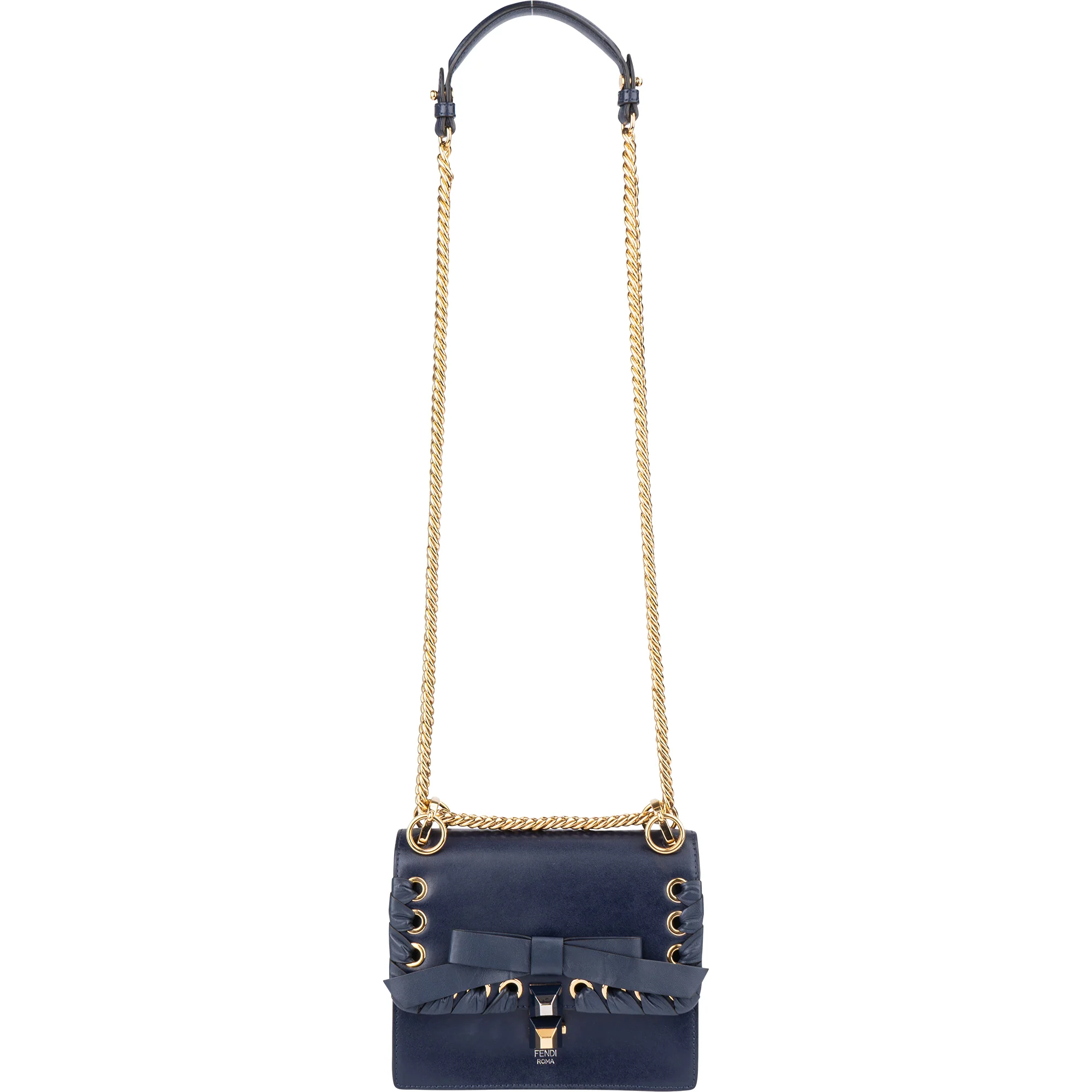Fendi Bleu Leather Kan I Crossbody Bag