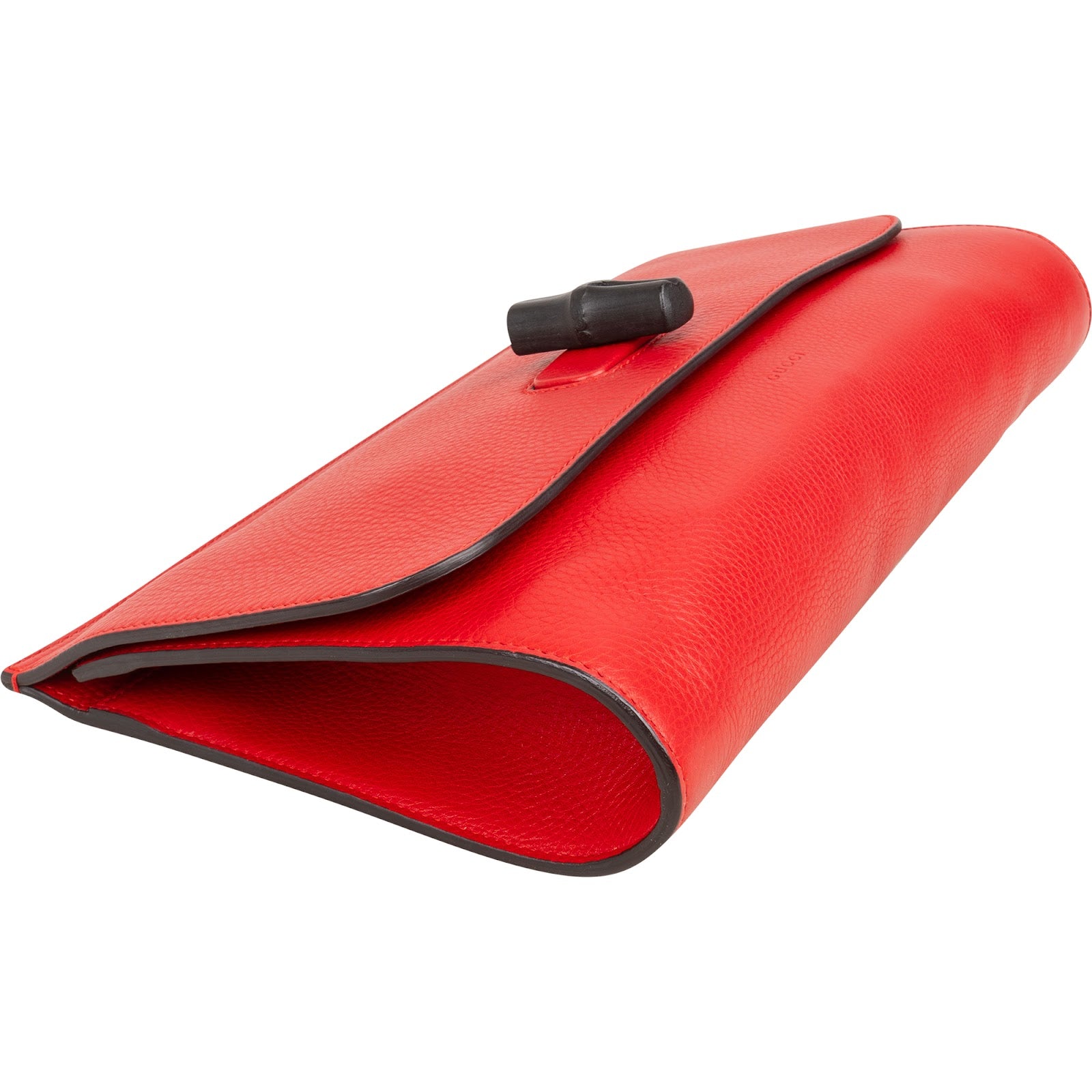 Gucci Red Pebbled Leather Bamboo Clutch