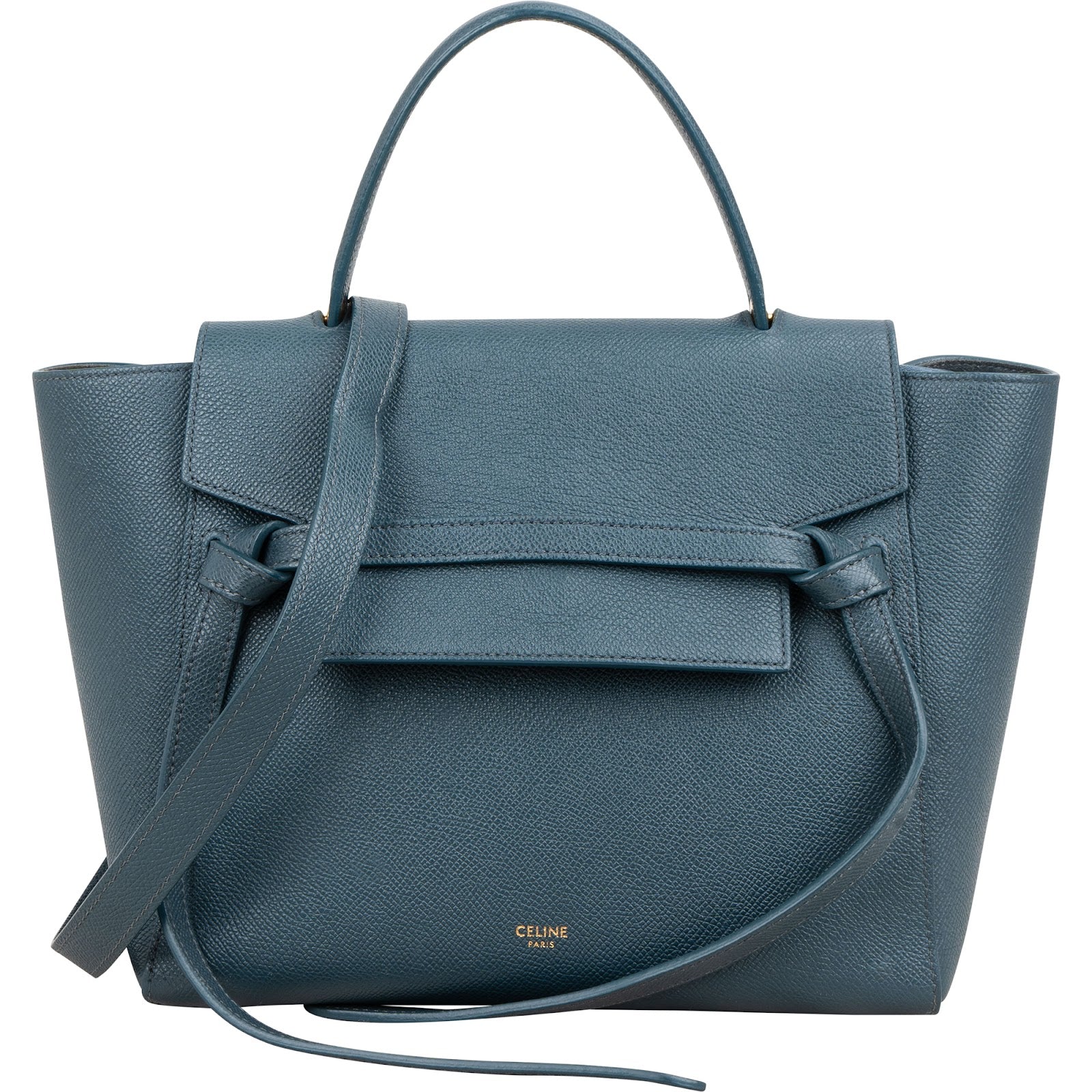 Celine Petrol Leather Grained Calfskin Belt Handbag