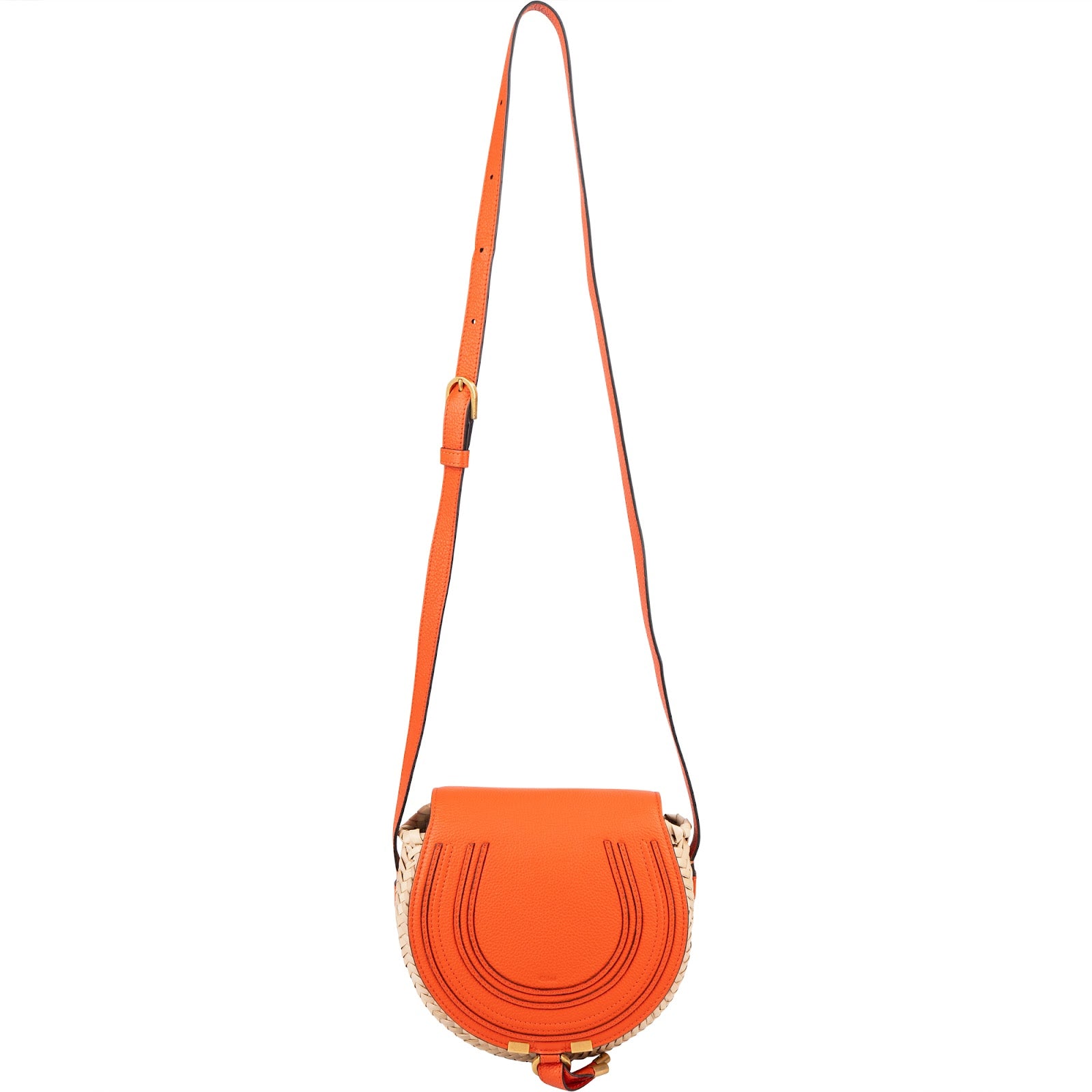 Chloé Grained Calfskin Raffia Marcie Saddle Basket Crossbody Bag