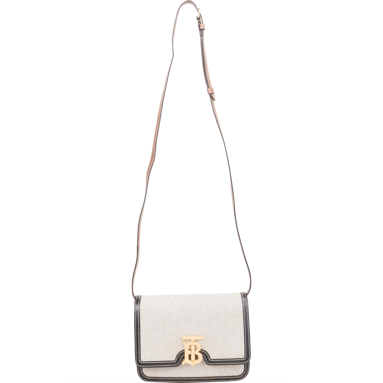 Burberry Canvas Bicolor Leather Small TB Crossbody Bag
