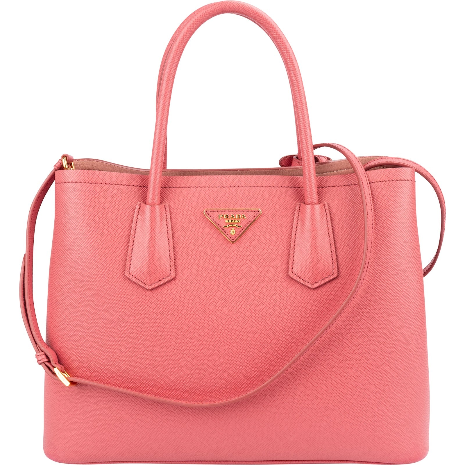 Prada - Roze Saffiano-handtas met dubbele riem