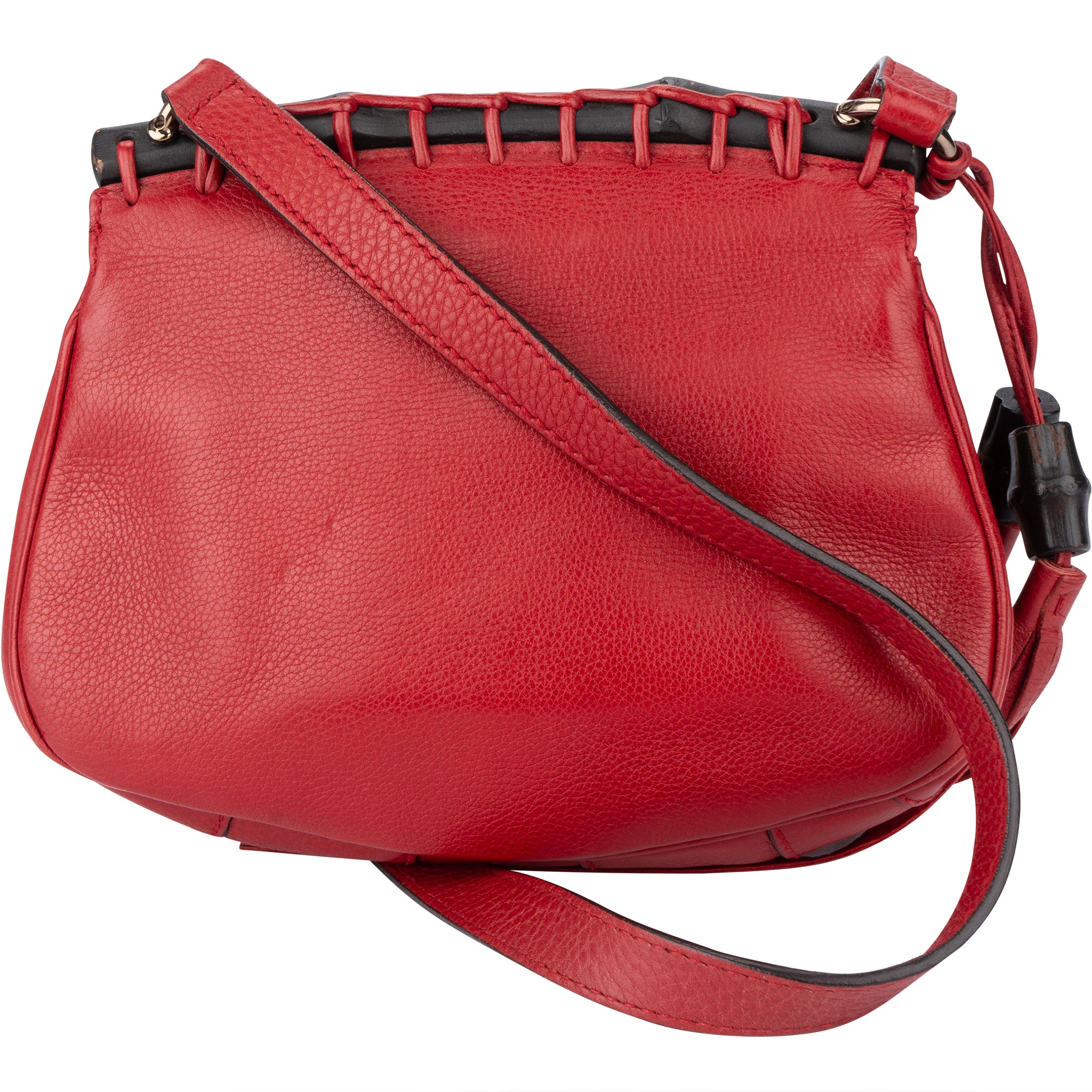 Gucci Red Leather Bamboo Crossbody Bag