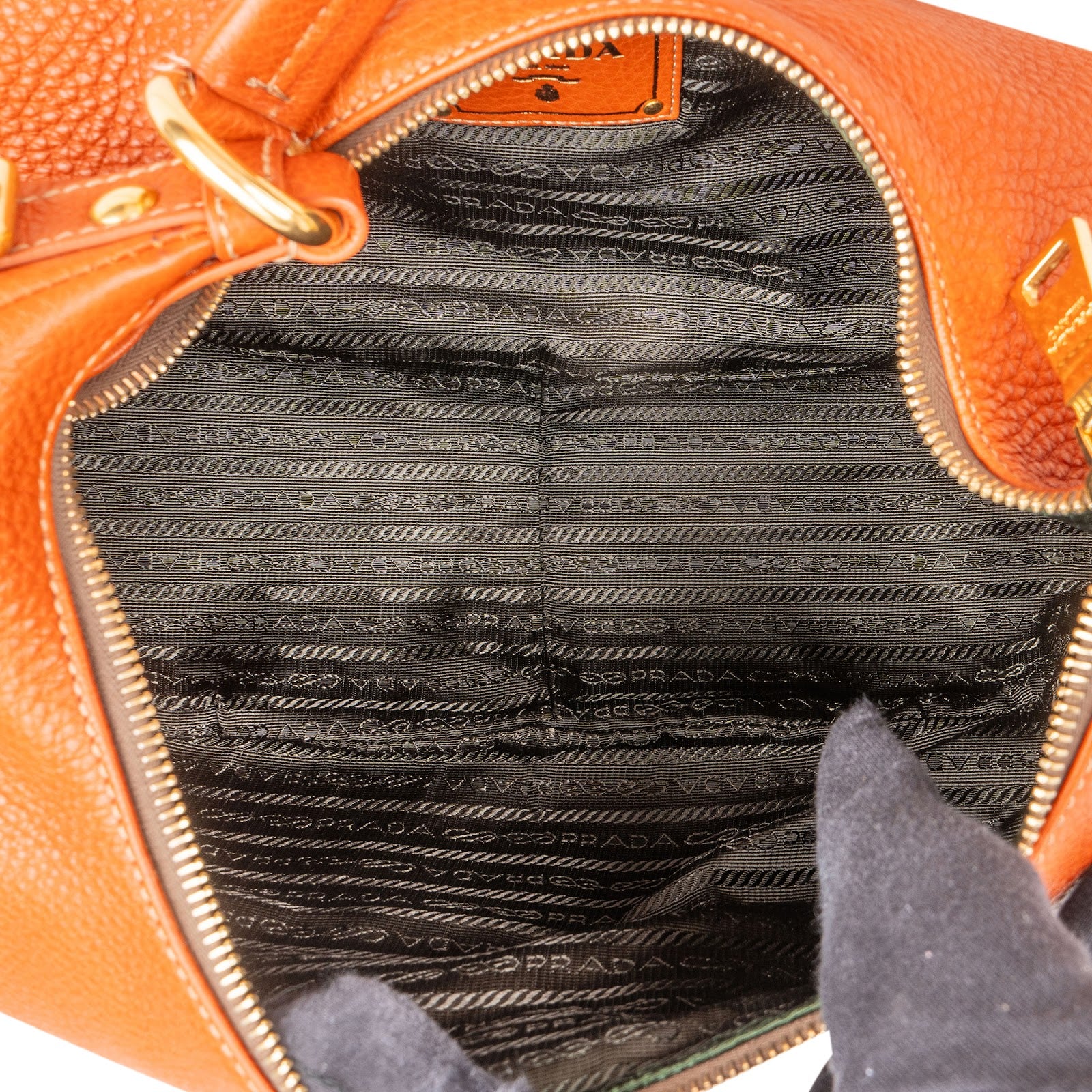 Prada Orange Vitello Daino Leather Hobo Shoulder Bag
