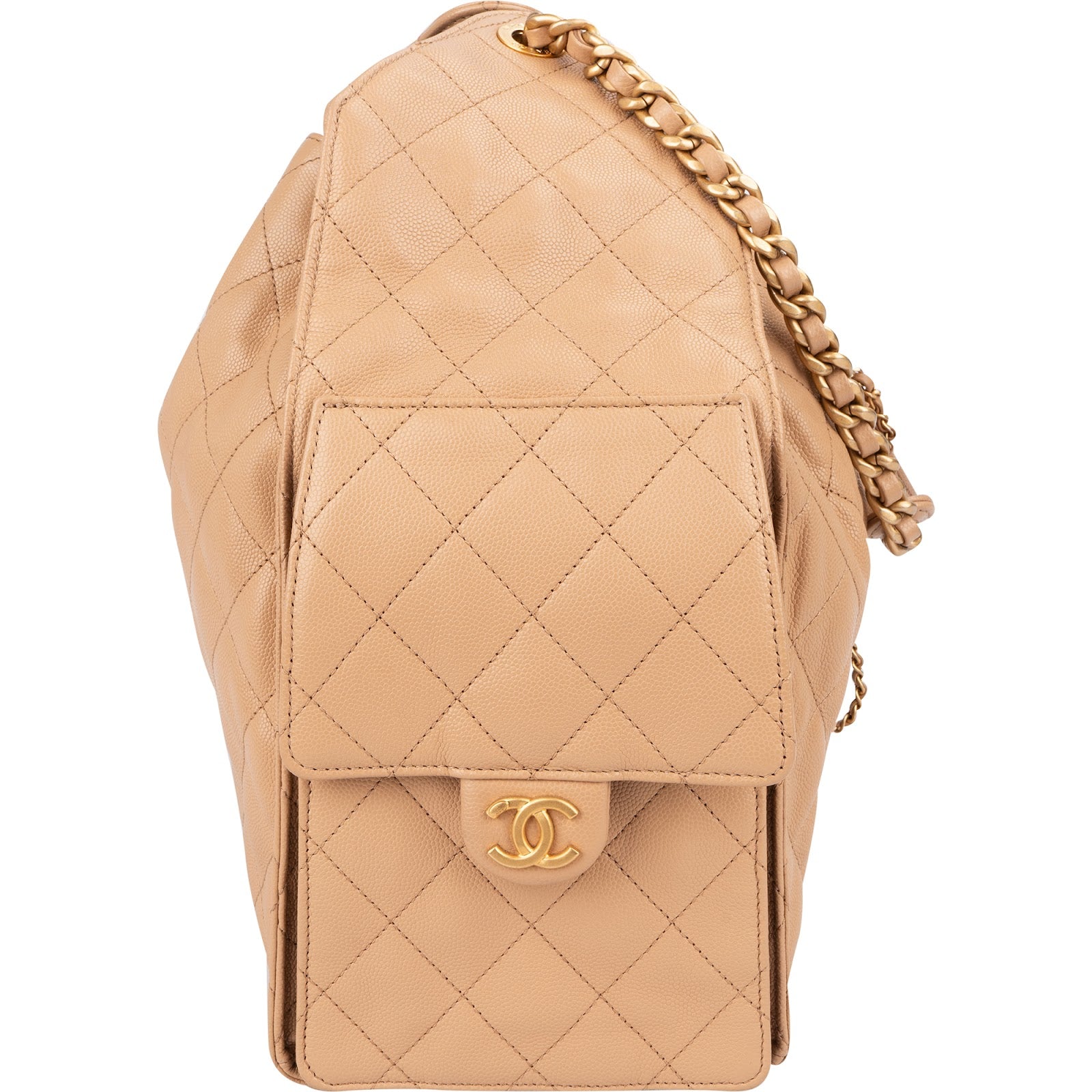 Chanel 25 Medium Quilted Caviar Leather CC Drawstring Shoulder Bag
