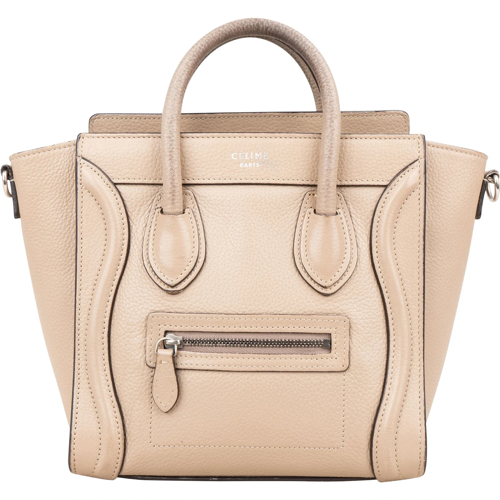 Céline Drummed Calfskin Luggage Handbag