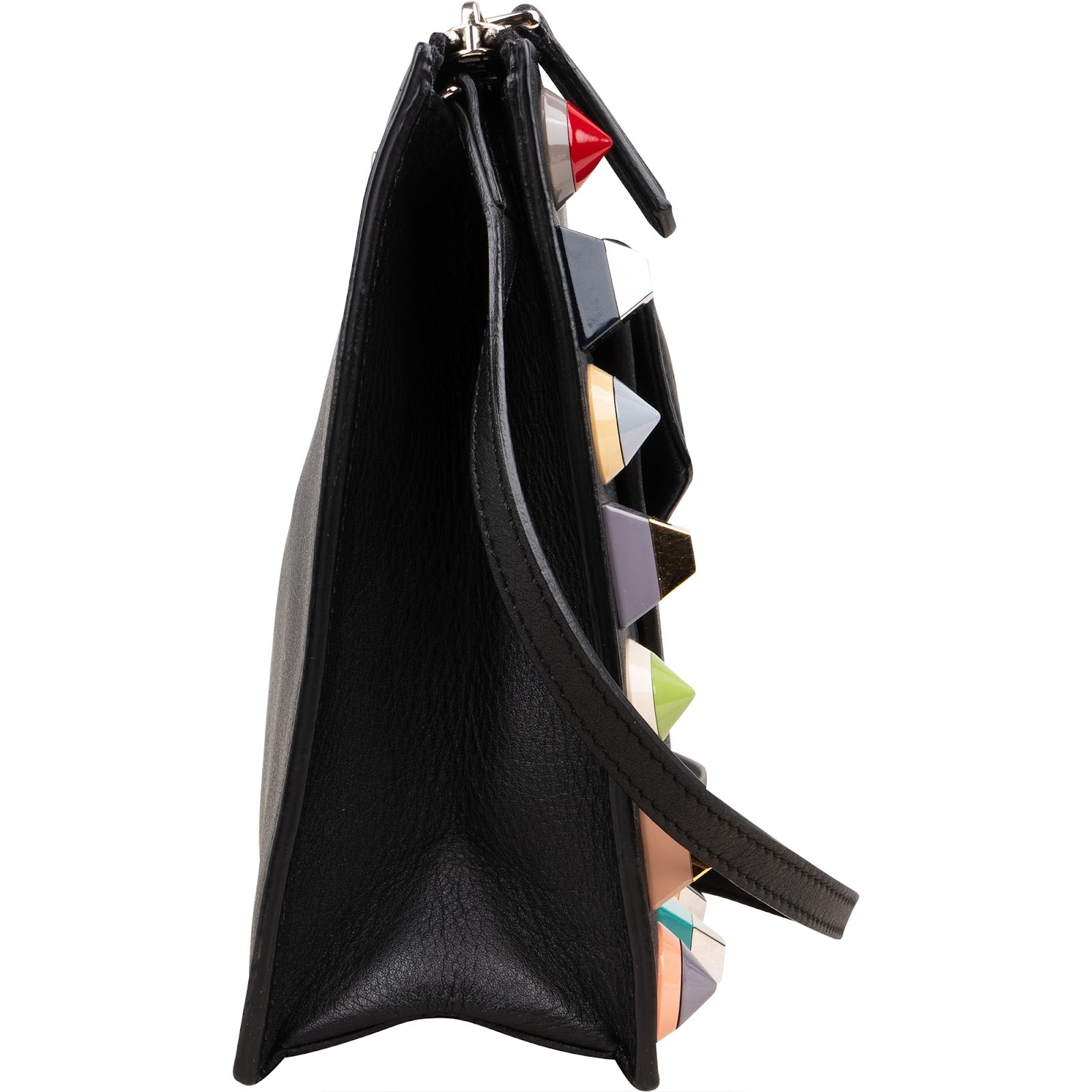 Fendi Black Leather Rainbow Studded Crossbody Bag