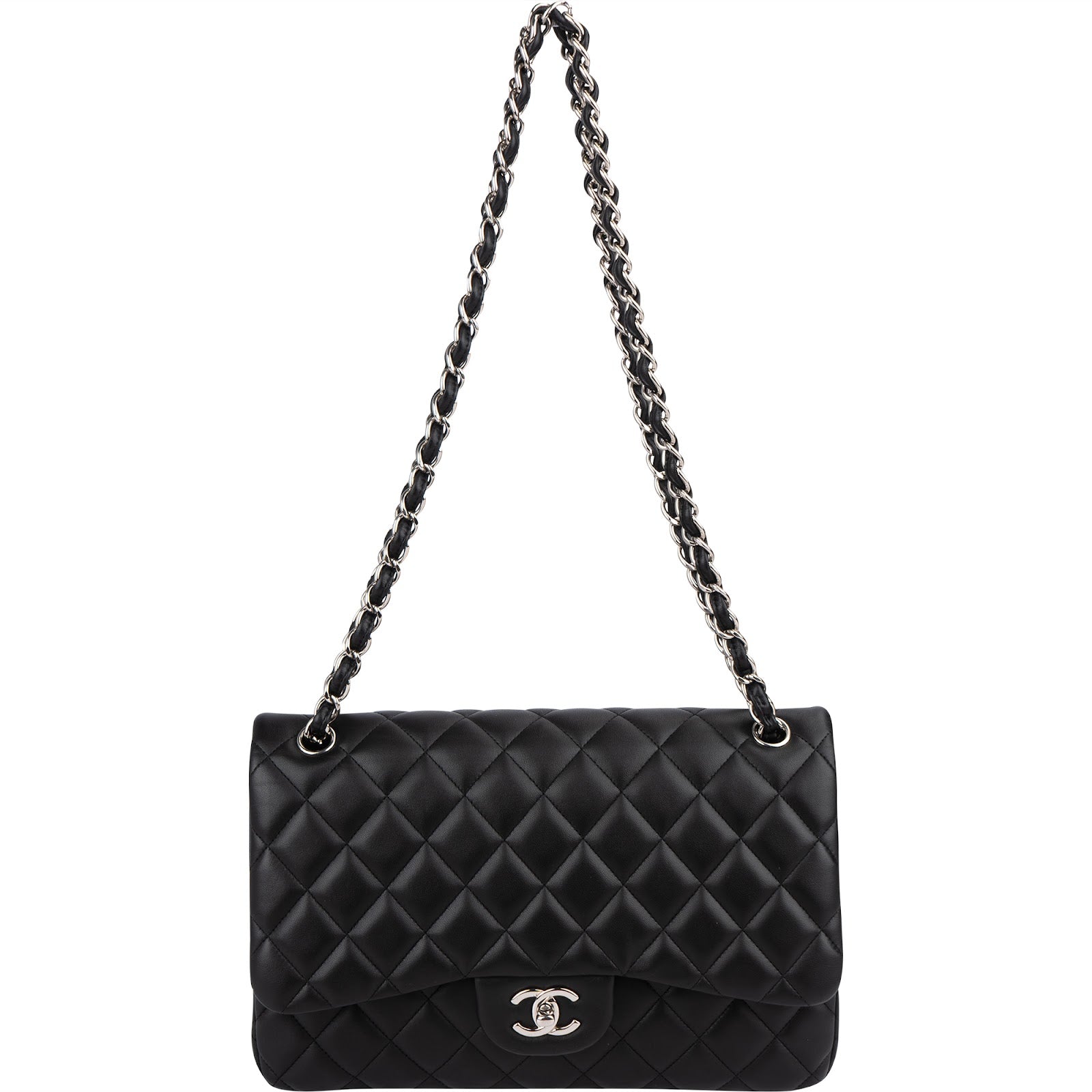 Chanel Quilted Lambskin Palladium Jumbo Double Flap Crossbody Bag