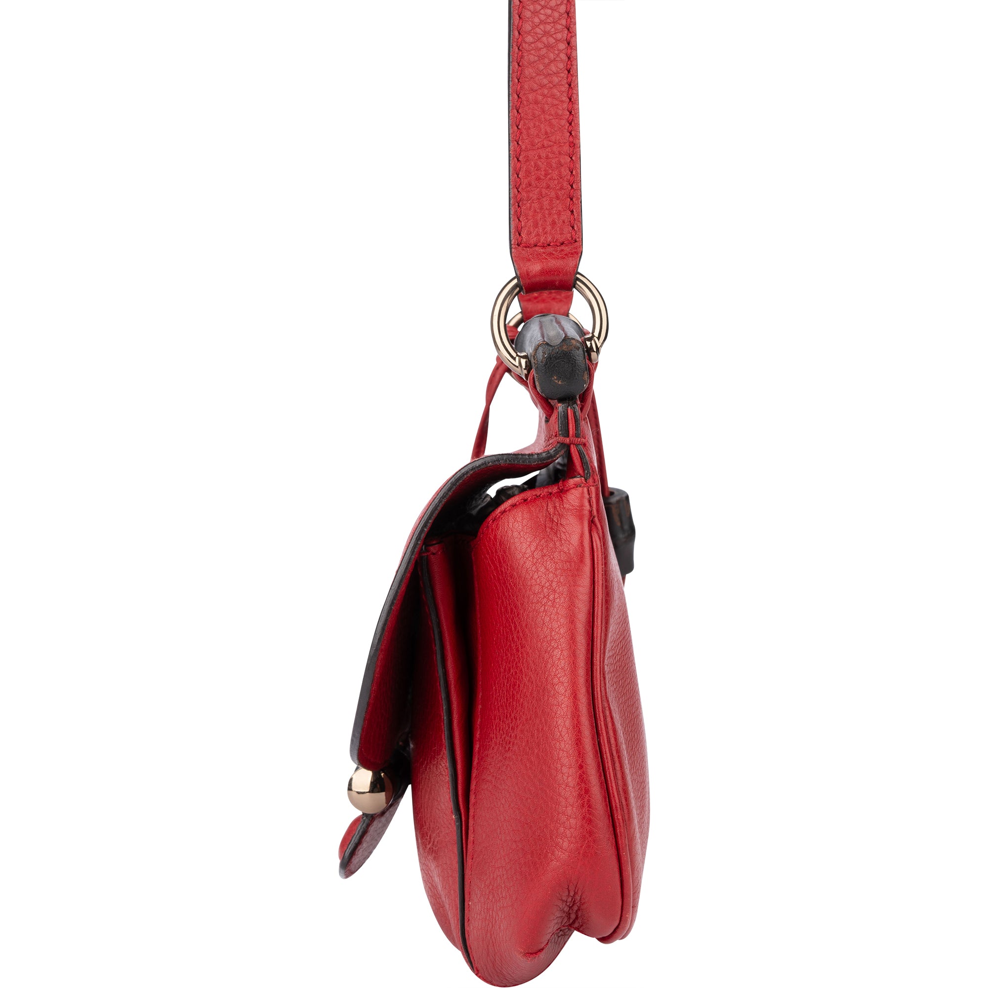Gucci Red Leather Bamboo Crossbody Bag