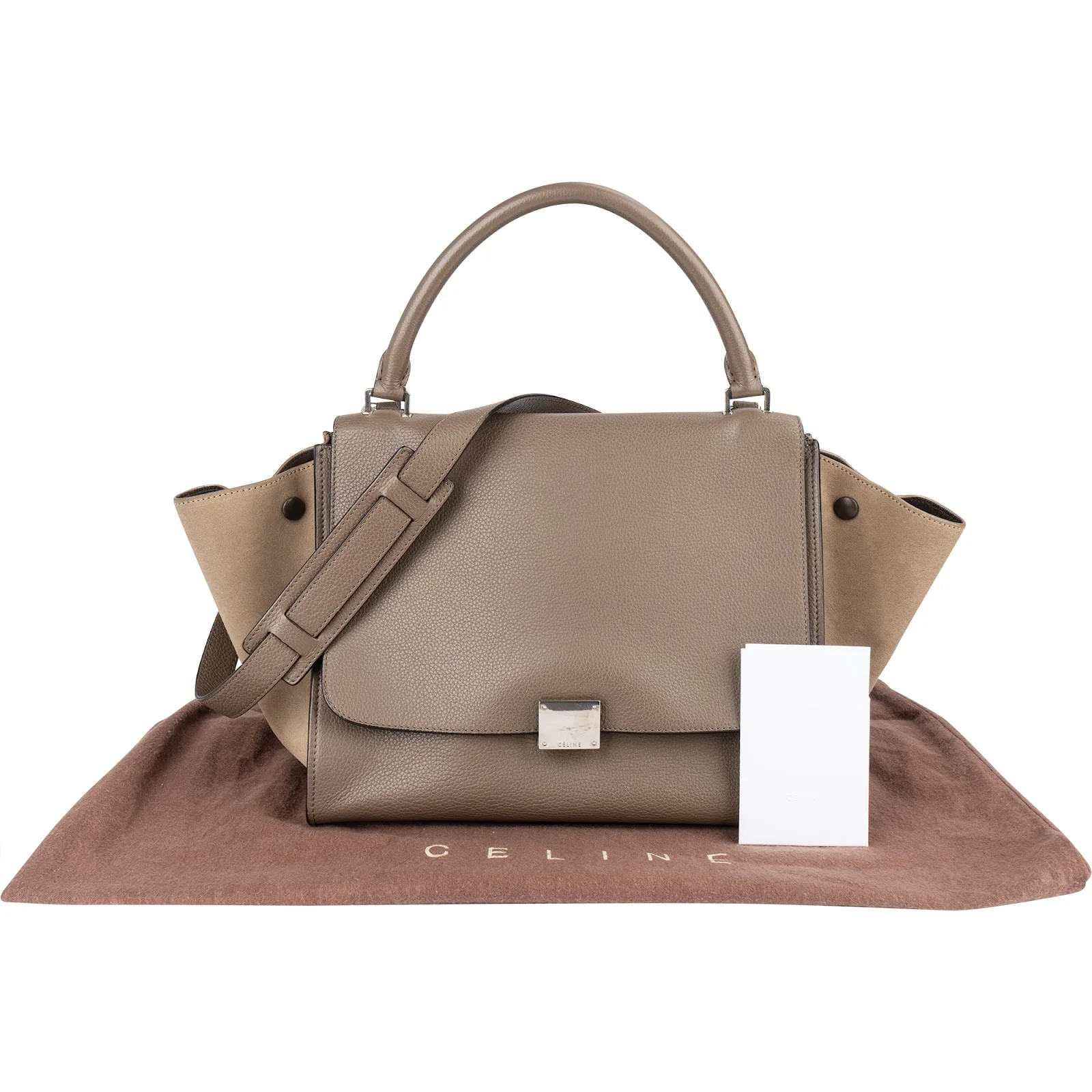 Céline Drummed Calfskin and Suede Trapeze Handbag