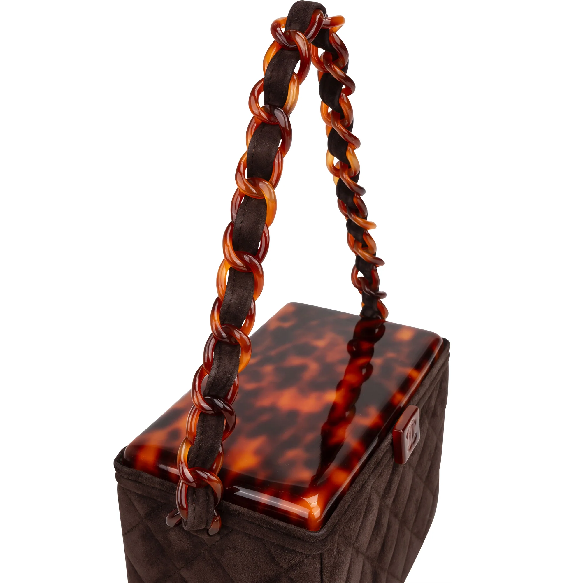 Chanel Quilted Suede Acrylic RARE 90s Vanity Handbag