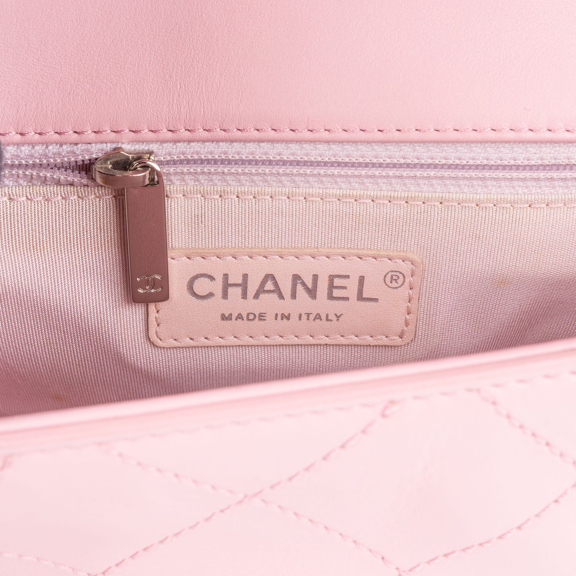 Chanel Pink Stitching Lambskin Top Handle Single Flap Crossbody Bag