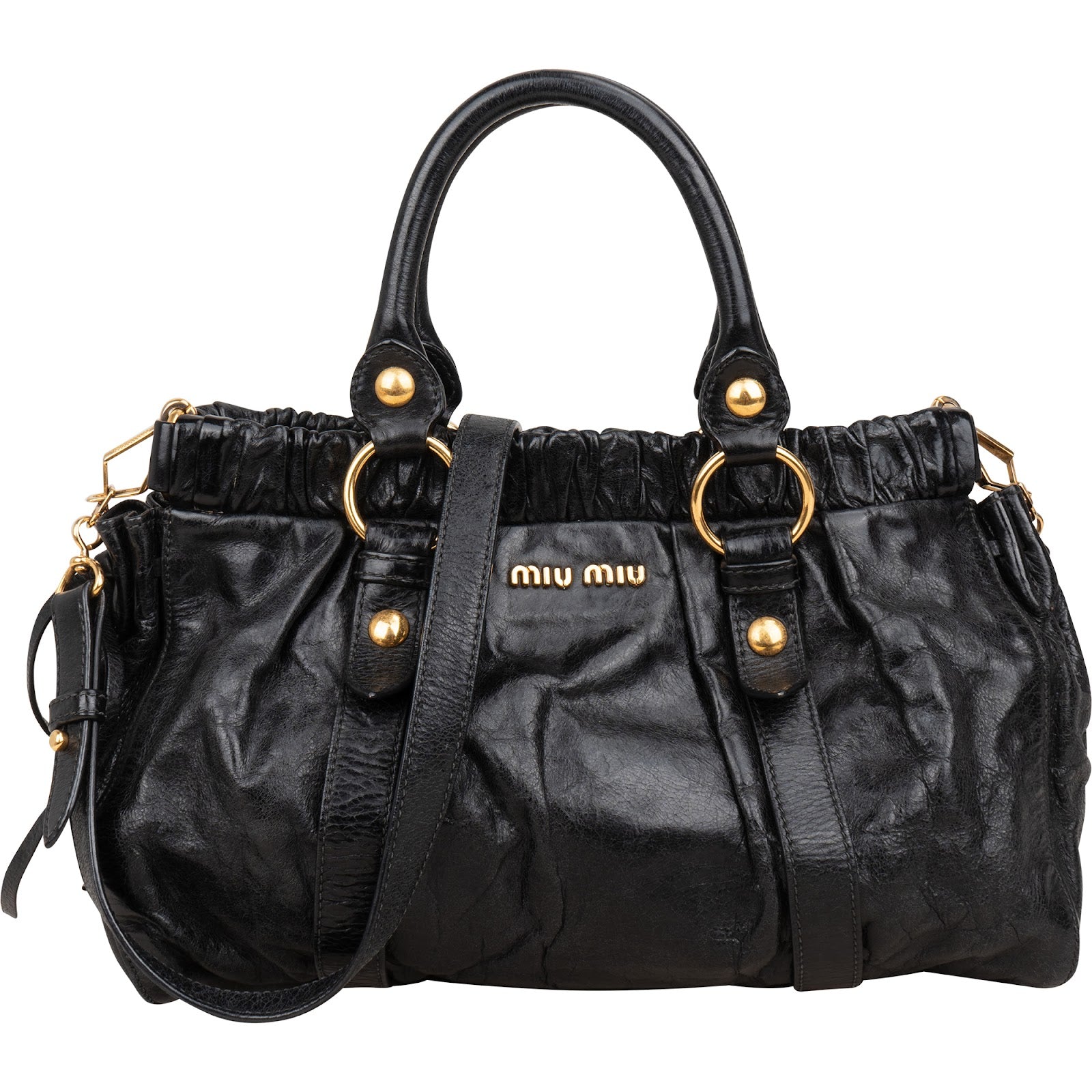 Miu Miu Black Vitello Lux Leather Satchel Handbag