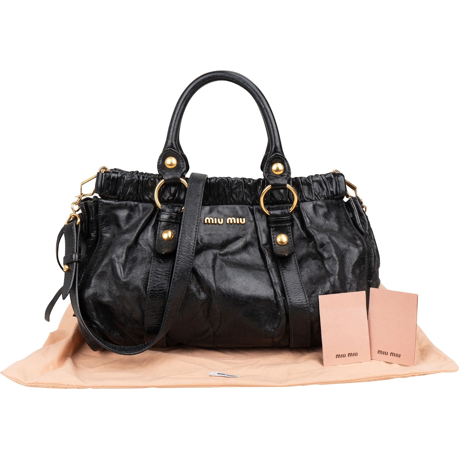 Miu Miu Black Vitello Lux Leather Satchel Handbag