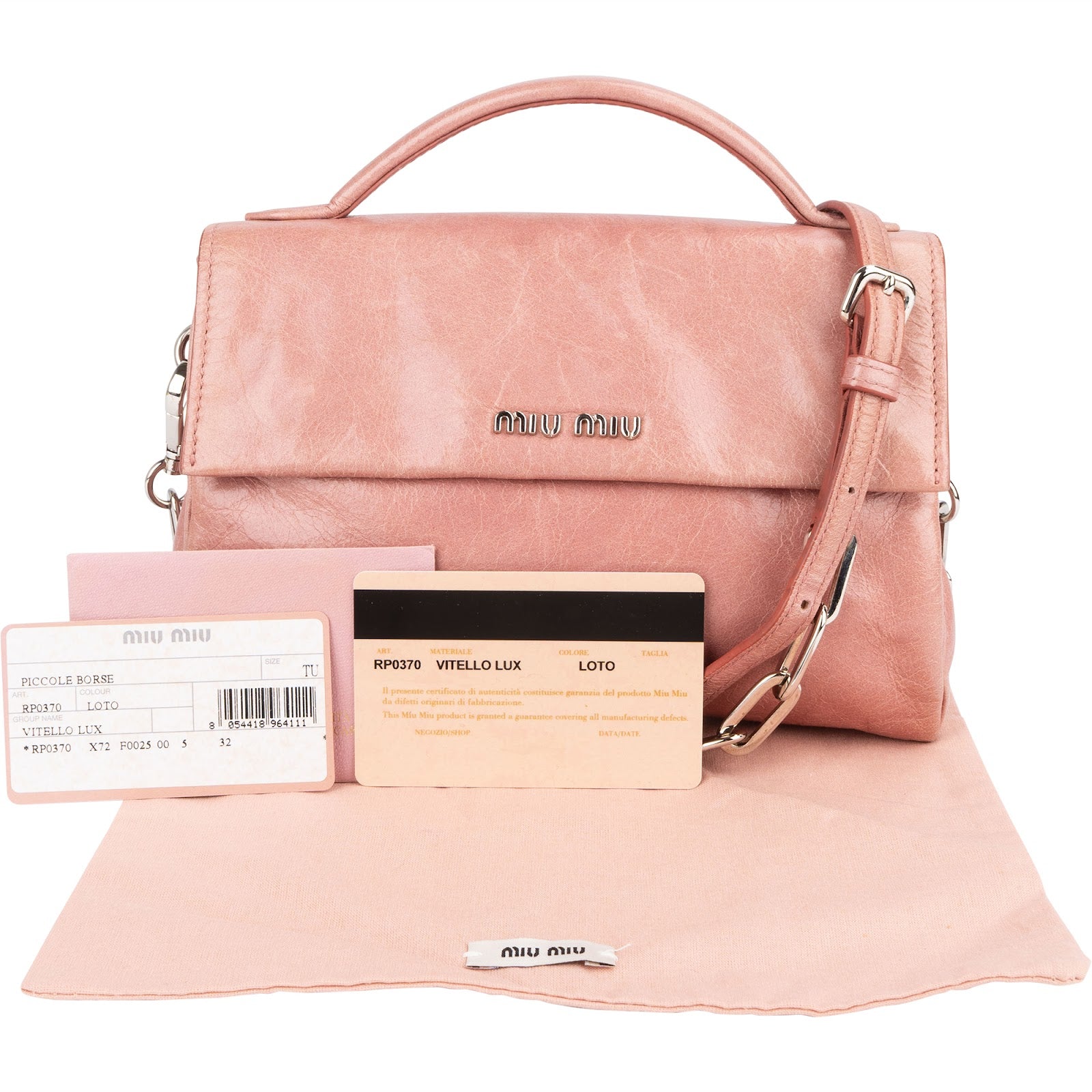 Różowa torebka Miu Miu z rączką na górze, wykonana ze skóry Vitello Lux, w stylu mini crossbody