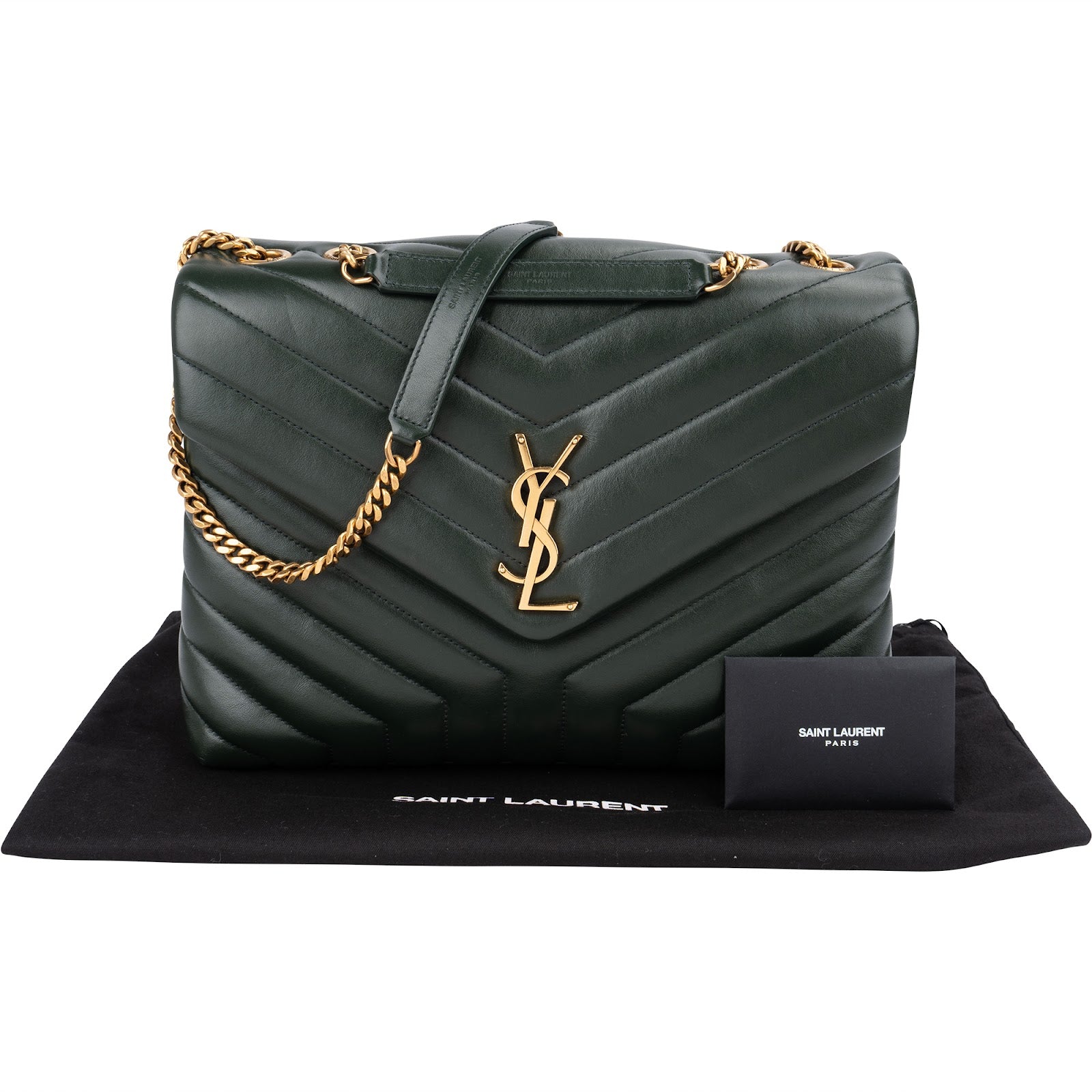 Yves Saint Laurent Dark Green Quilted Calfskin Medium Loulou Schultertasche