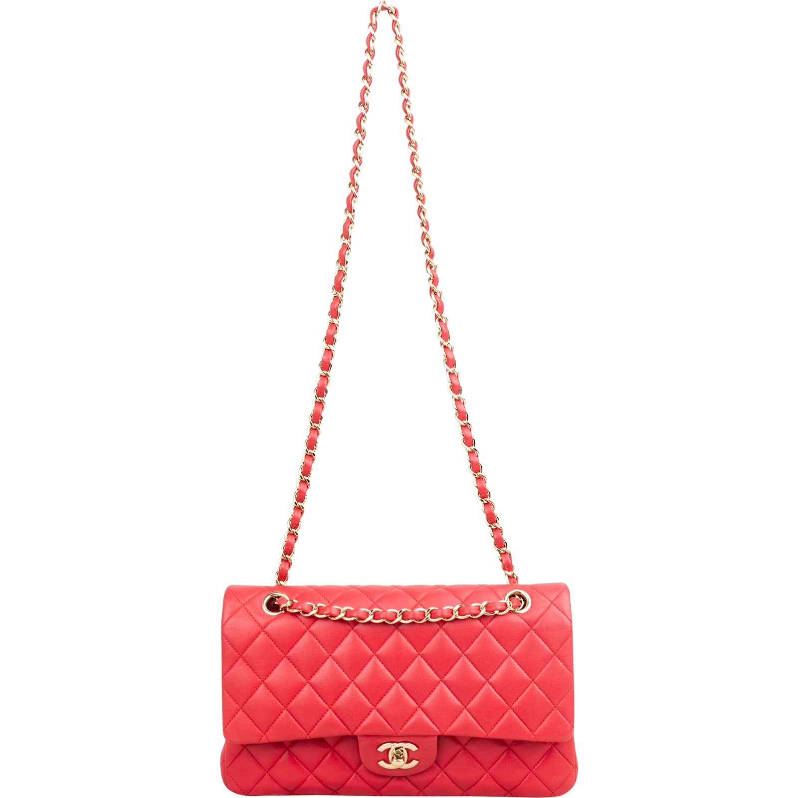 Chanel Quilted Lambskin Medium Double Flap Shoulder Bag Hot Pink