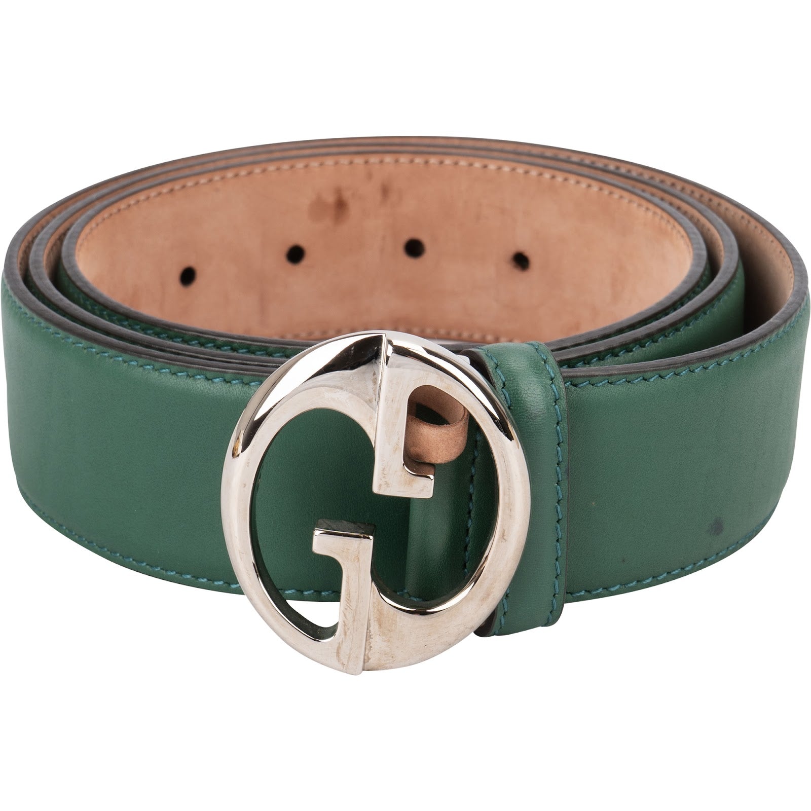 Gucci Green Leather Interlocking G Buckle Belt