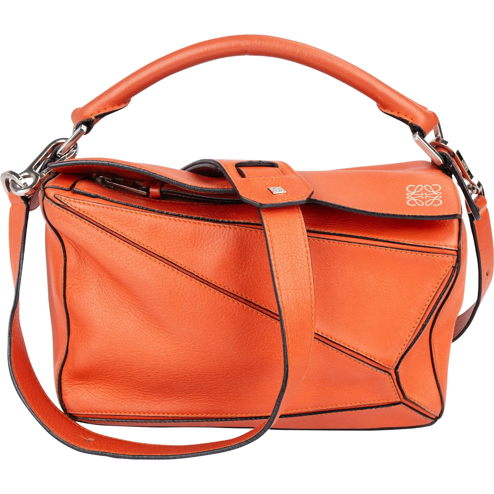 Loewe Orange Leather Puzzle Crossbody Handbag