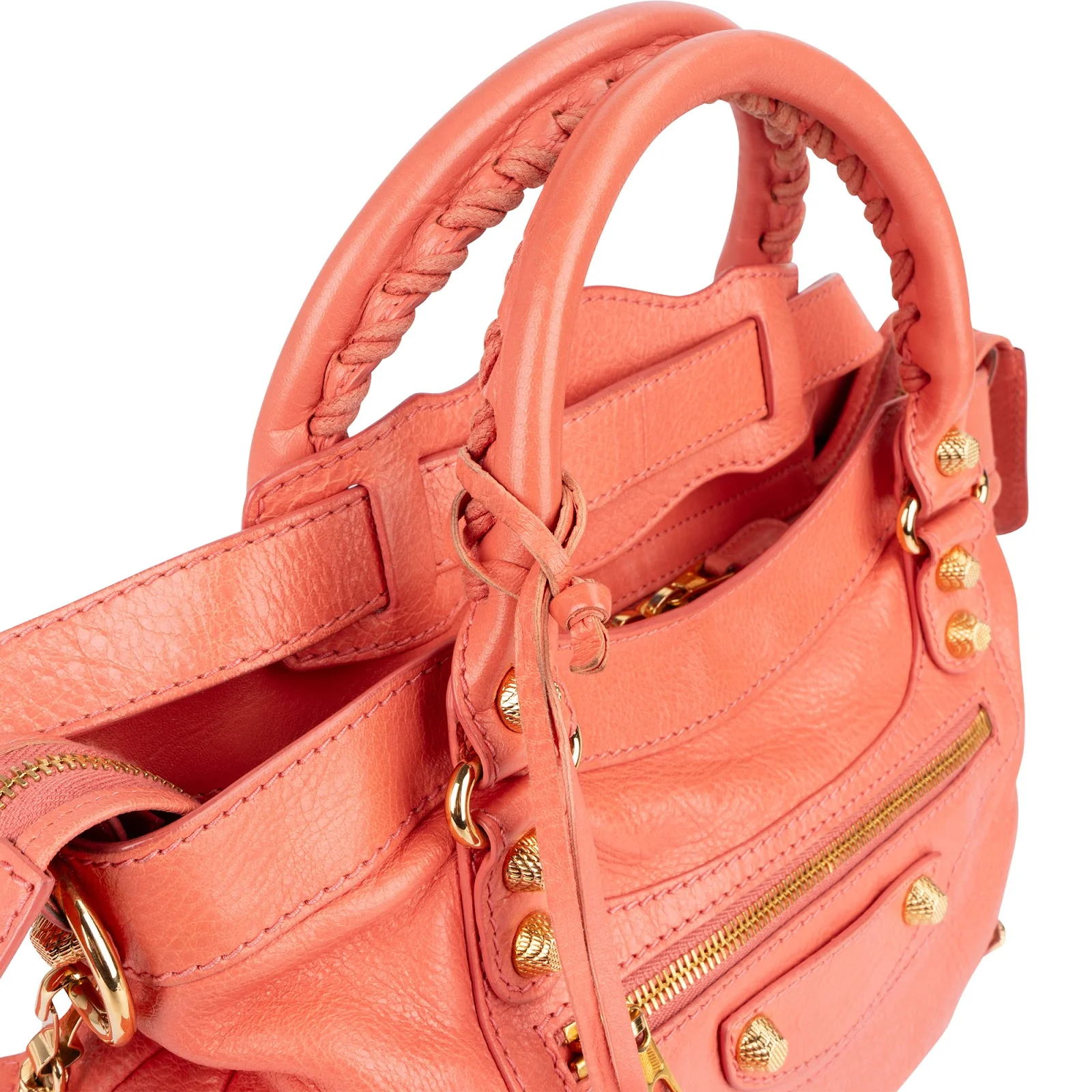 Balenciaga Coral Leather Small City Handbag