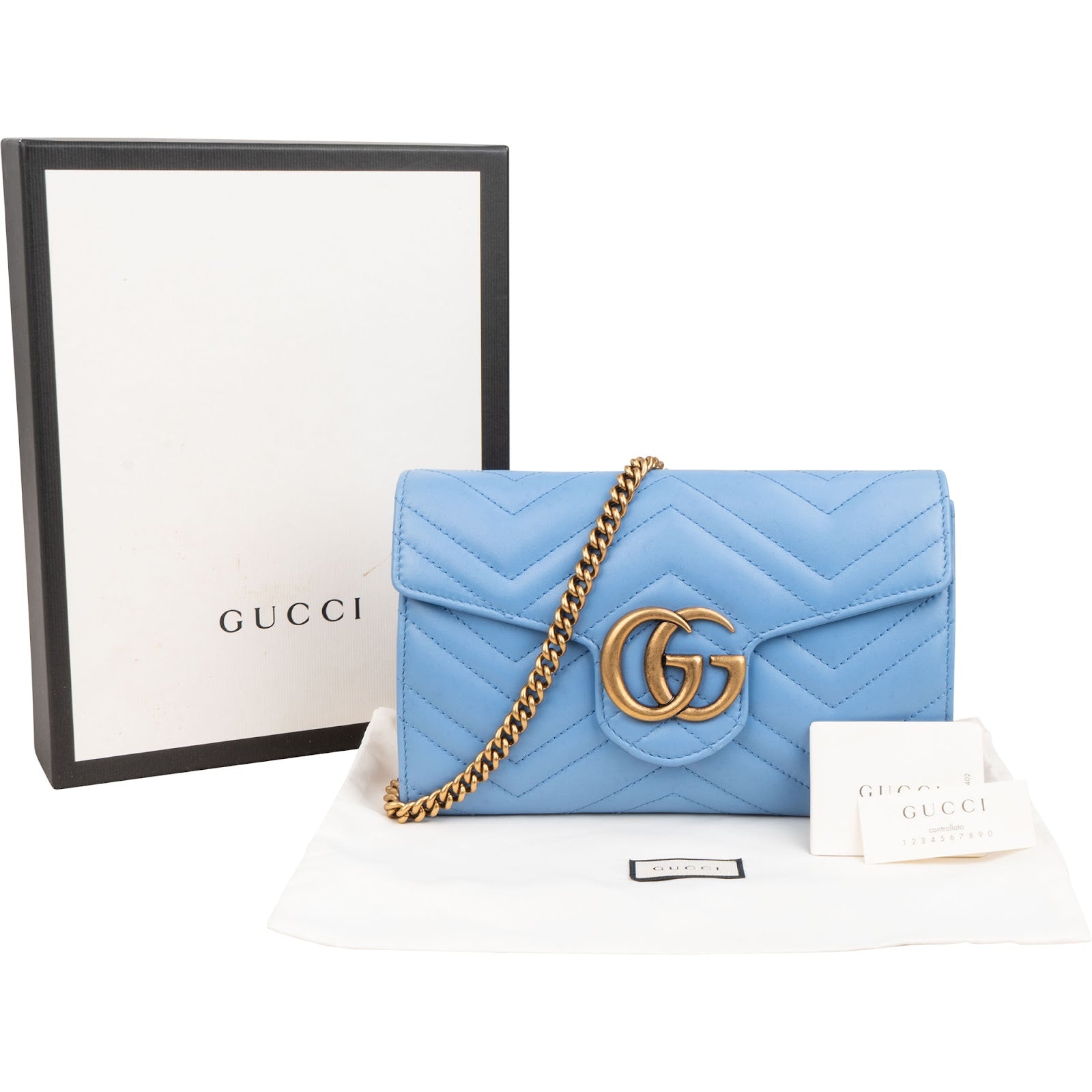 Gucci Chevron Matelassé Leather GG Marmont Wallet On Chain