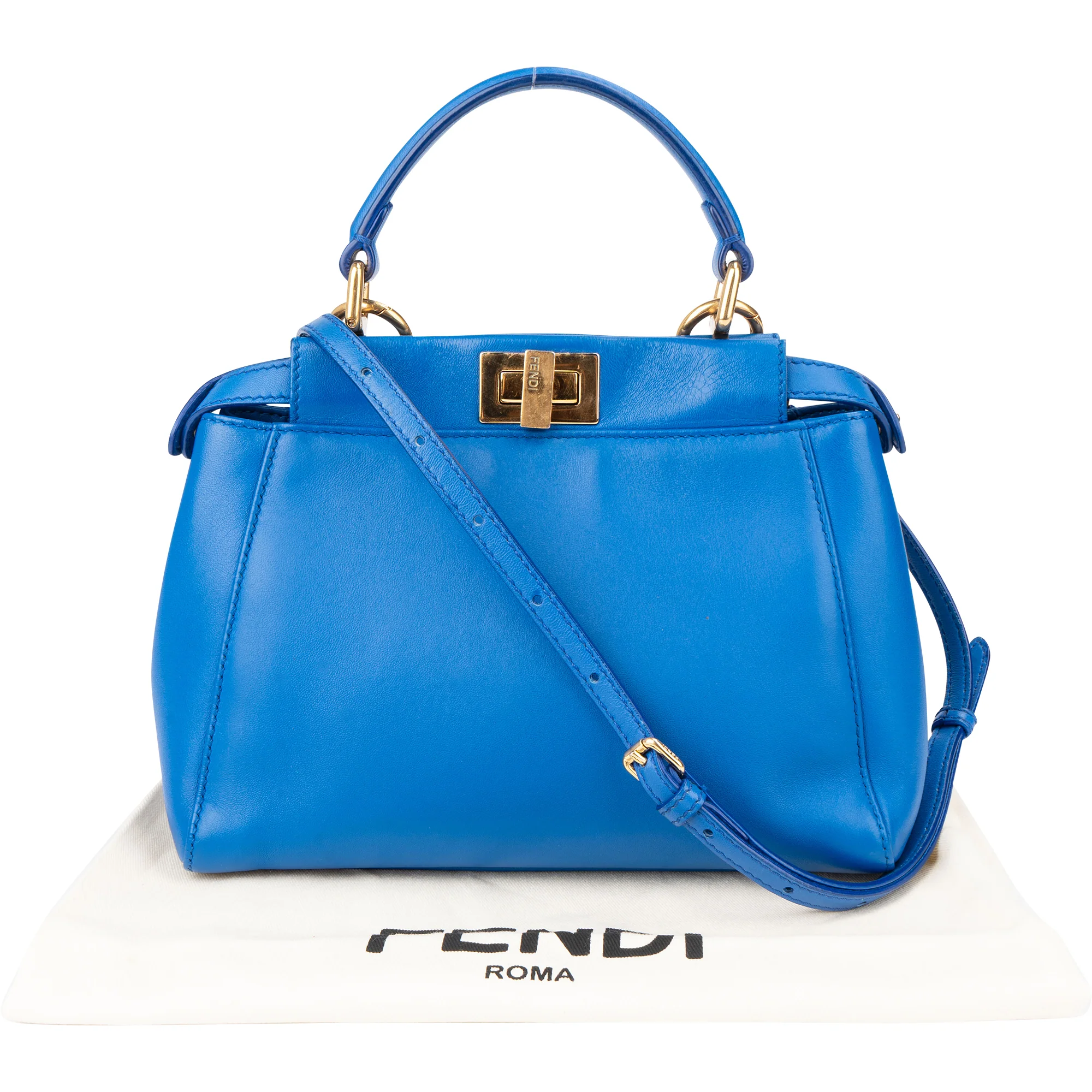 Fendi Blue Leather Peekaboo Handbag