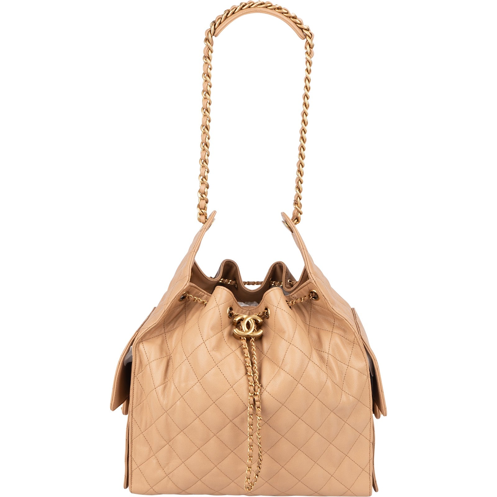 Chanel 25 Medium Quilted Caviar Leather CC Drawstring Shoulder Bag