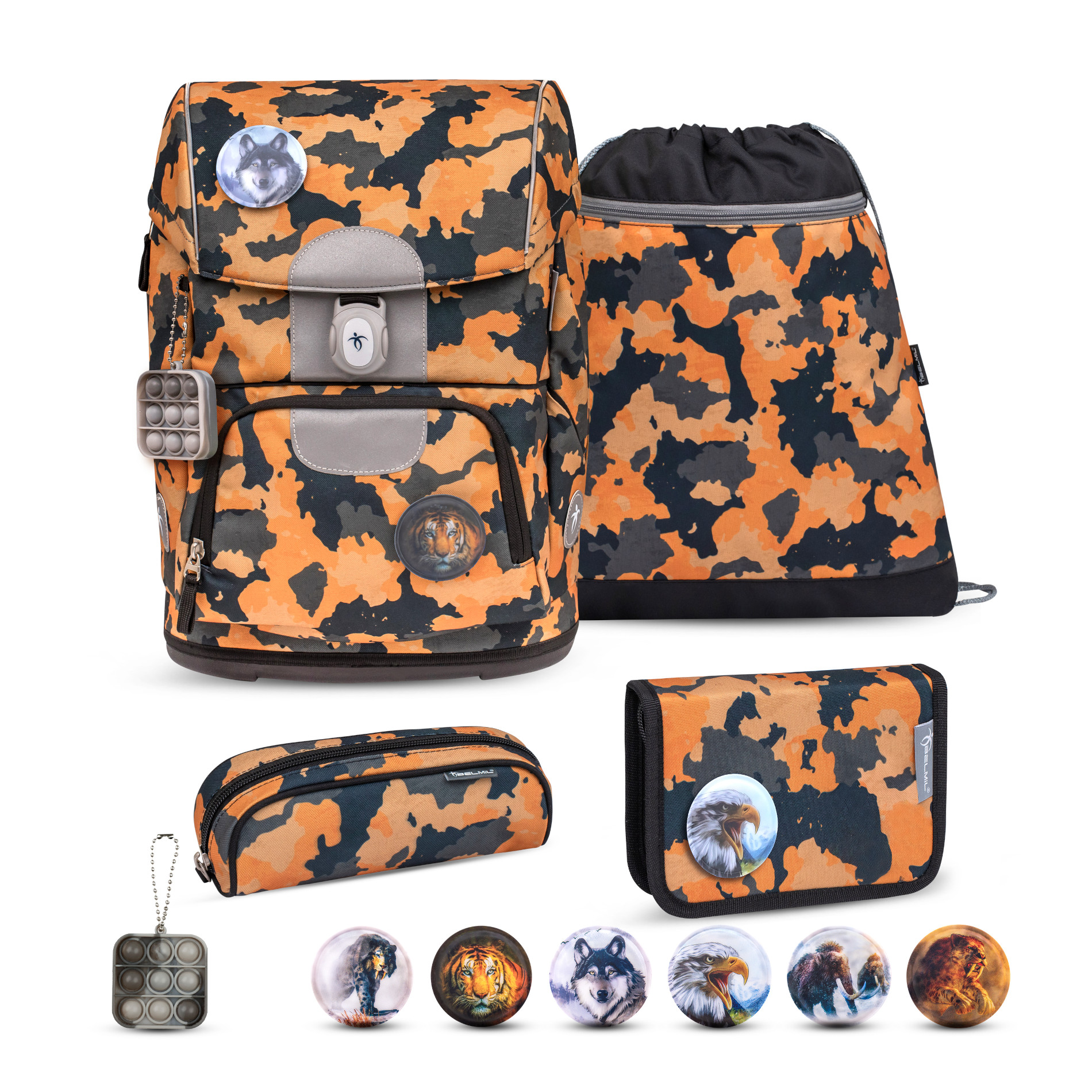Motion ergonomisches Schulranzenset 5tlg. - Orange Camouflage