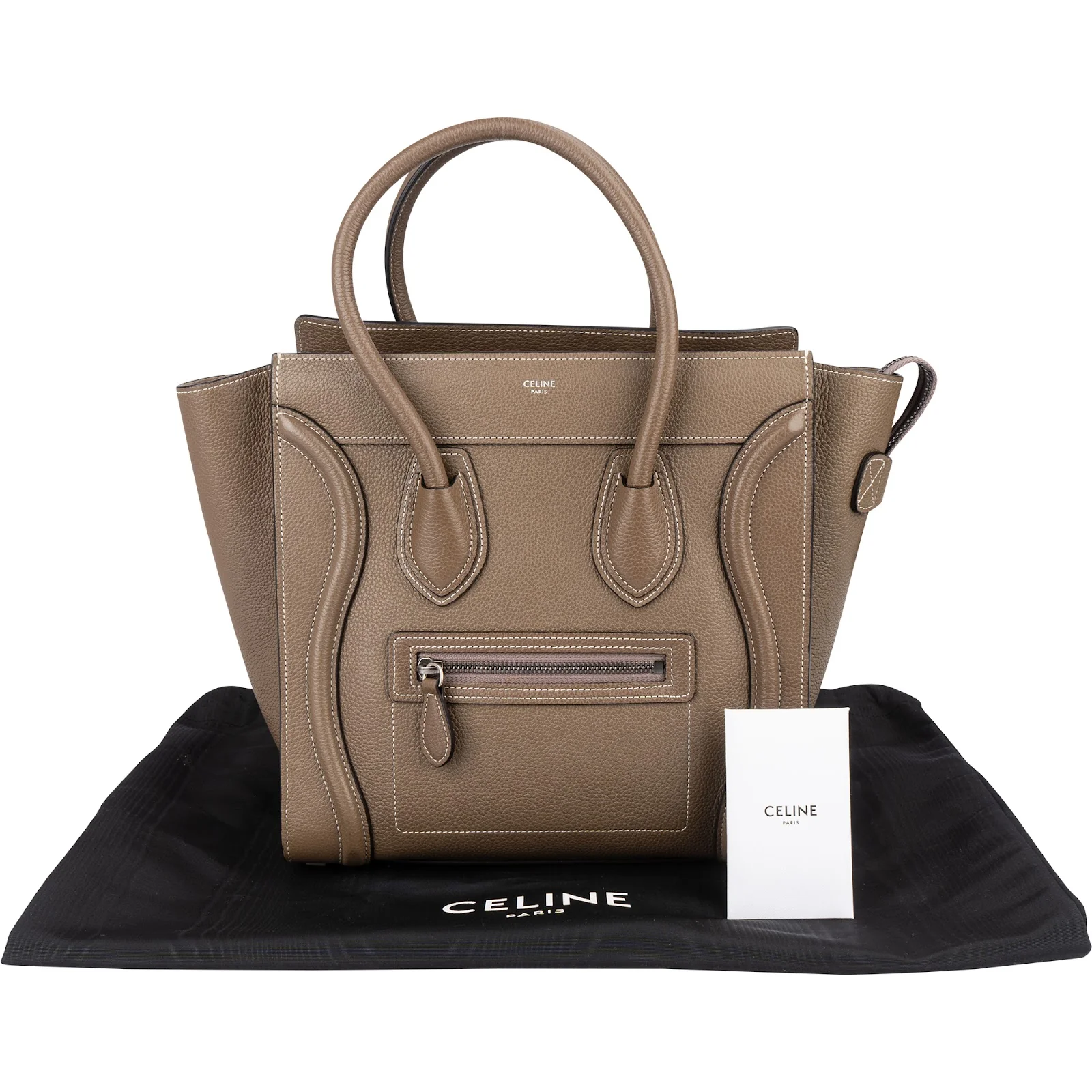 Céline Drummed Calfskin Luggage Handbag