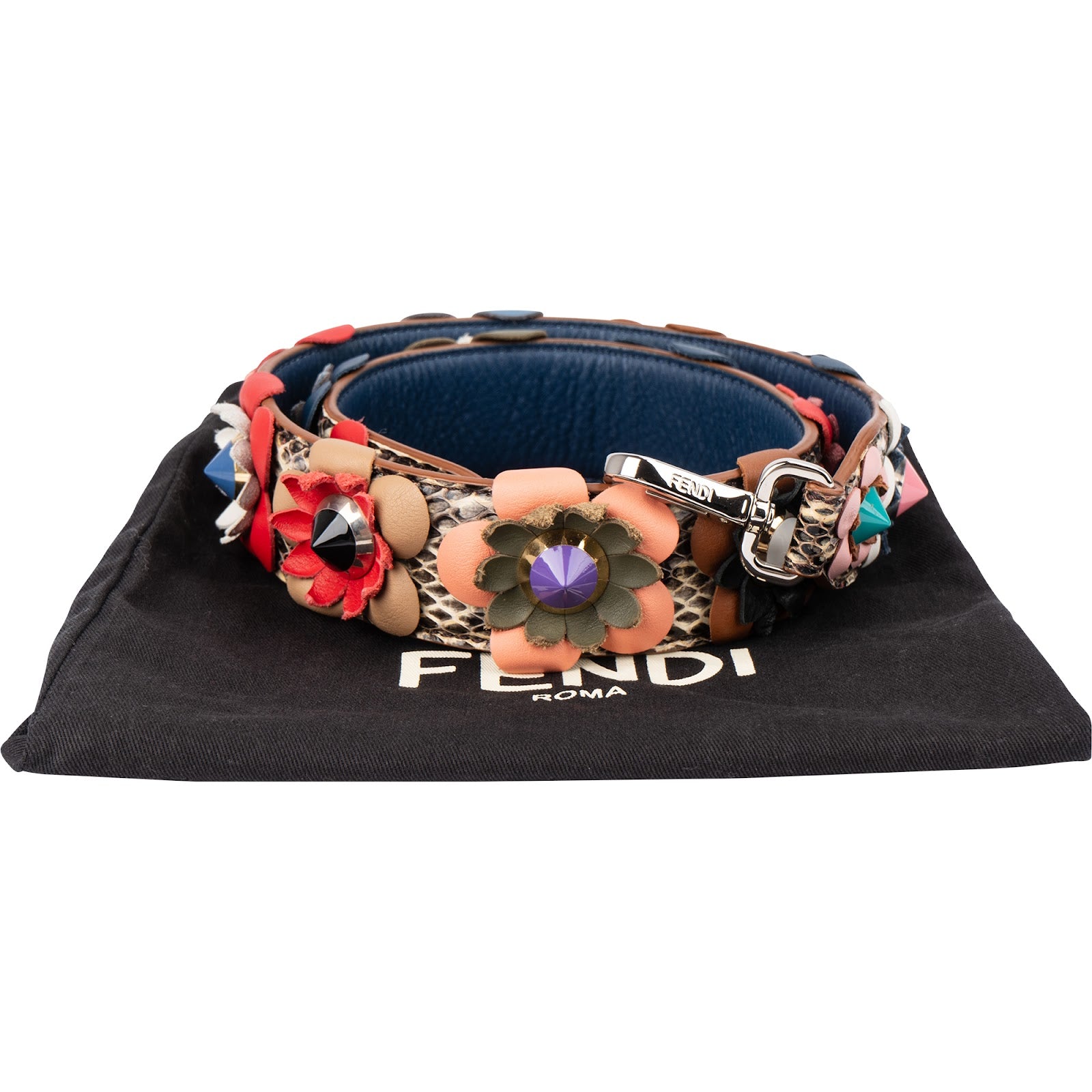 Fendi – Flowerland Multicolor Studs Python You Bag Strap