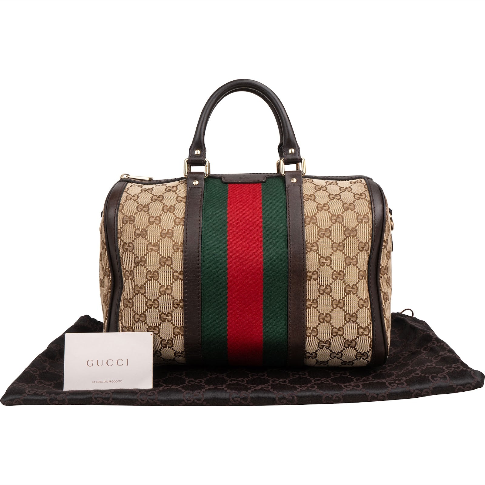 Gucci Monogram GG Canvas  Web Boston Bag