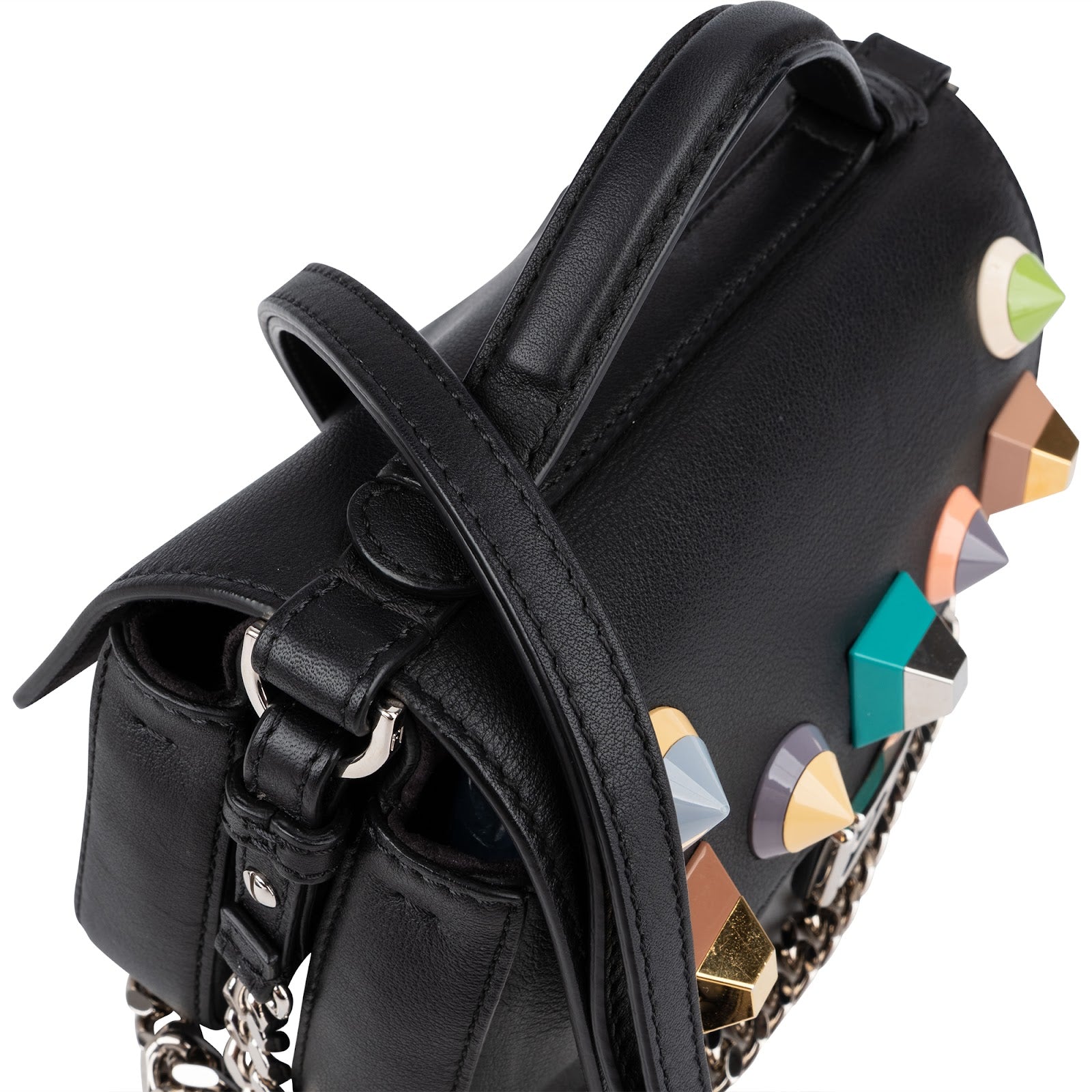 Fendi - Mini Baguette Double Flap Plexi Studs Crossbody Bag