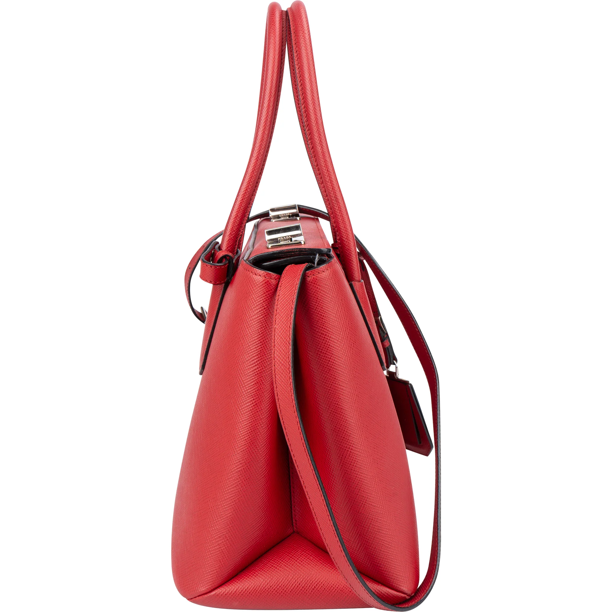 Prada Red Saffiano Leather Turnlock Double Handbag