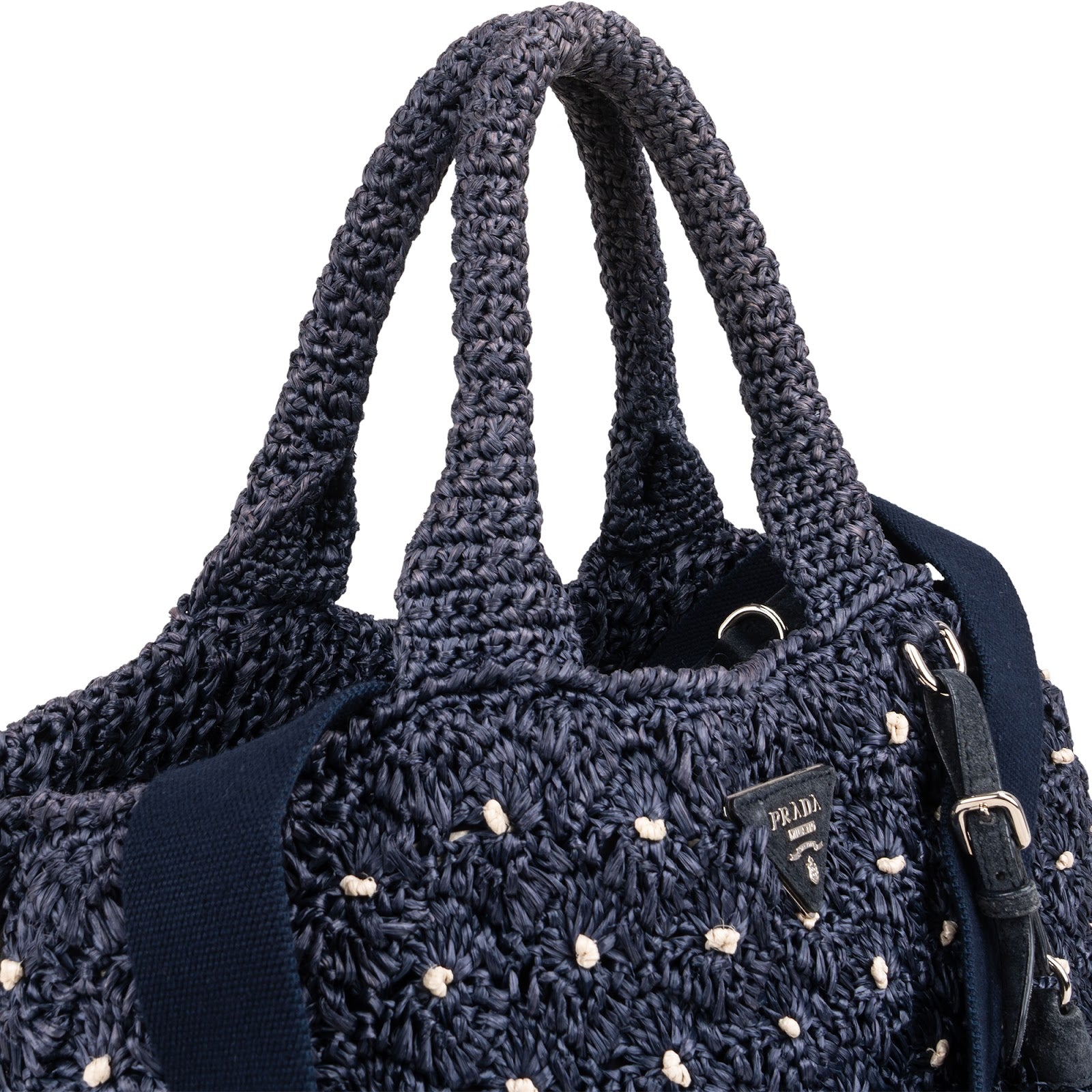 Prada - Woven Raffia Polka-Dot Shoulder Bag