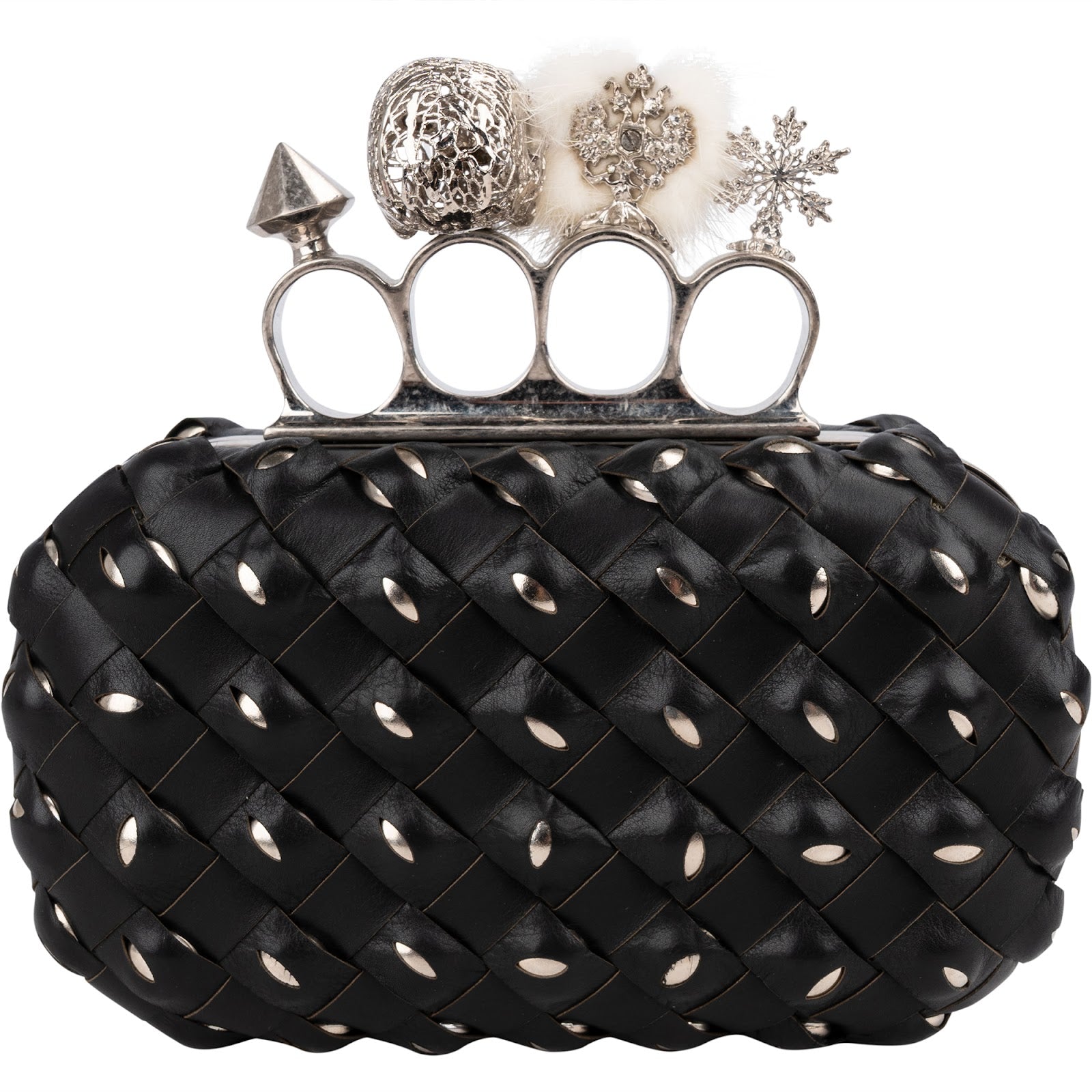 Alexander McQueen Woven Leather Knuckle Duster Small Clutch