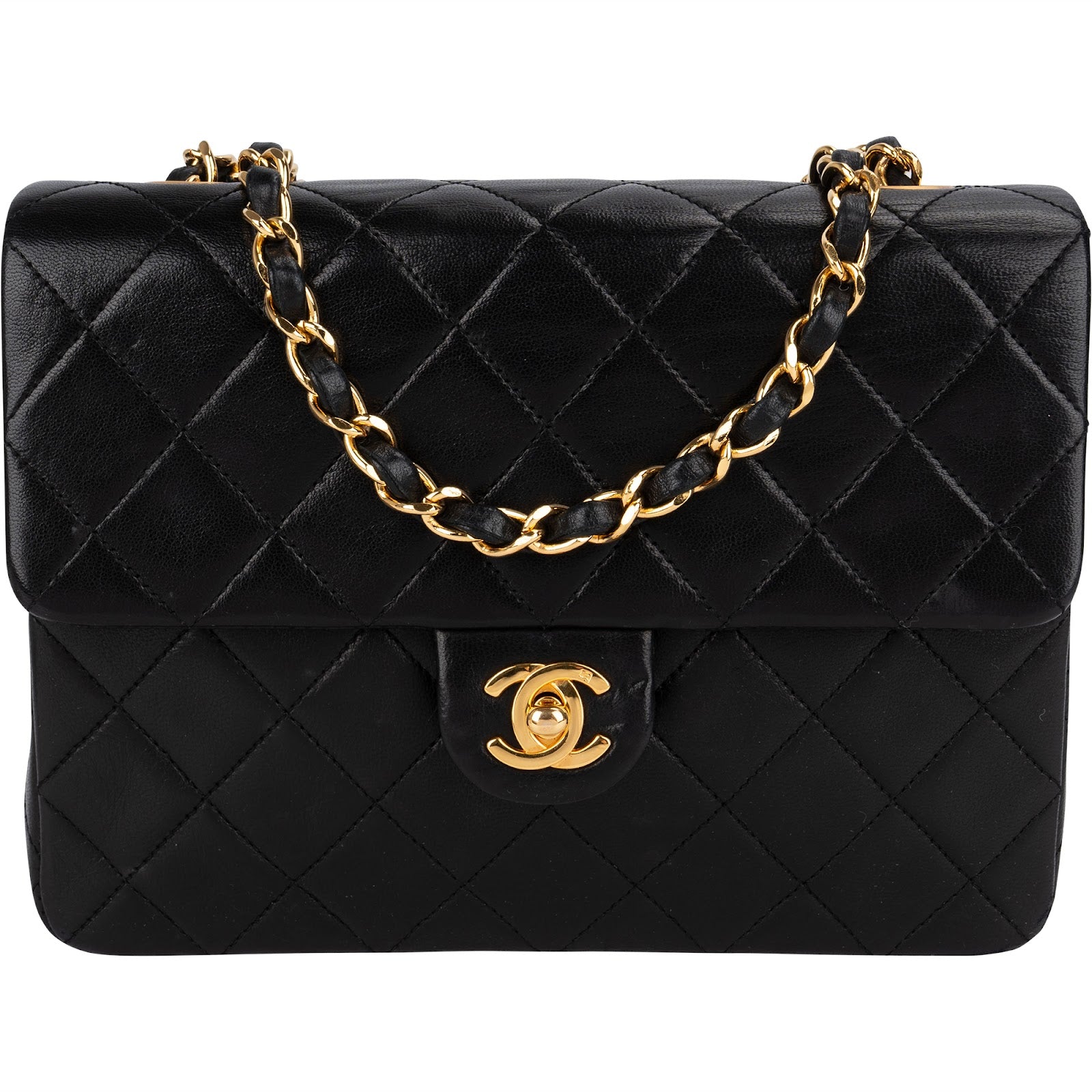 Chanel Quilted Lambskin Rectangular 24K Gold Single Flap Crossbody Bag