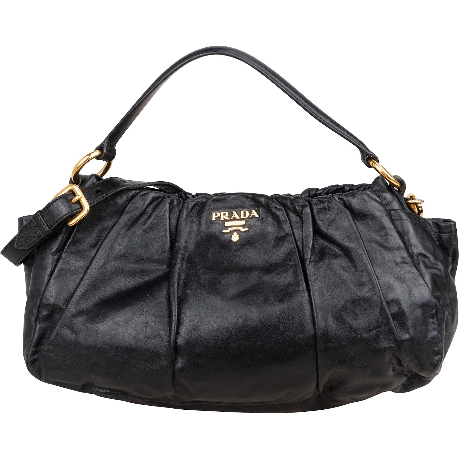 Prada Nappa Leather Gathered Hobo Shoulder Bag