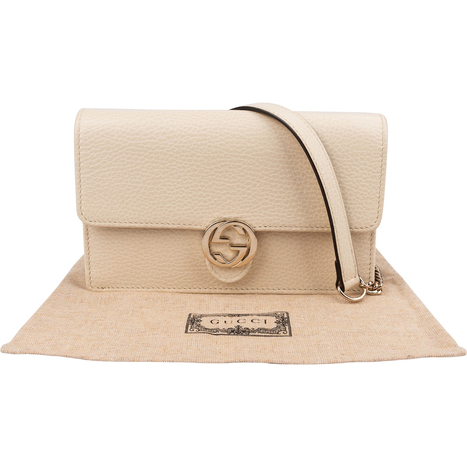 Gucci Grained Leather Interlocking GG Wallet On Chain