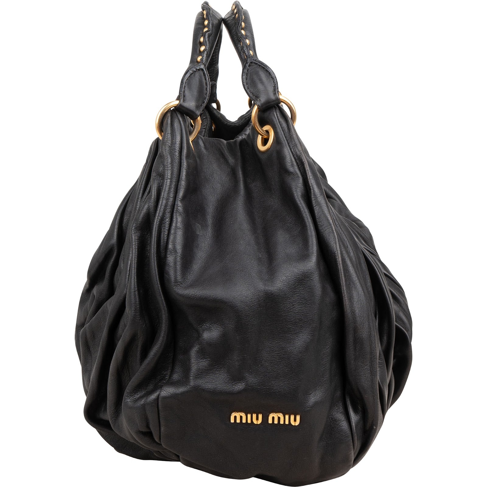 Miu Miu Nappa Leather Studded Hobo Handbag