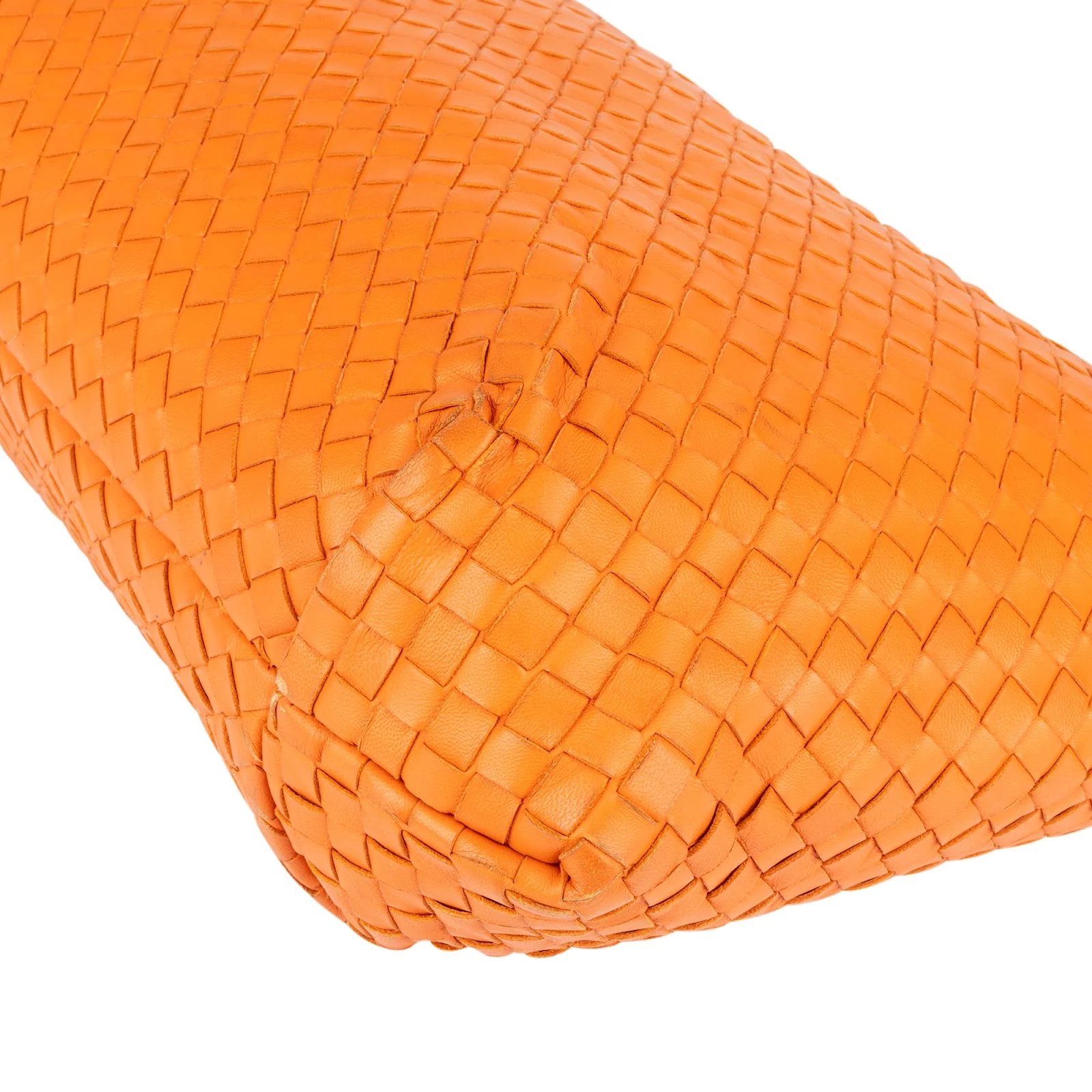 Bottega Veneta Orange Intrecciato Leather Capri Lock Tote Handbag