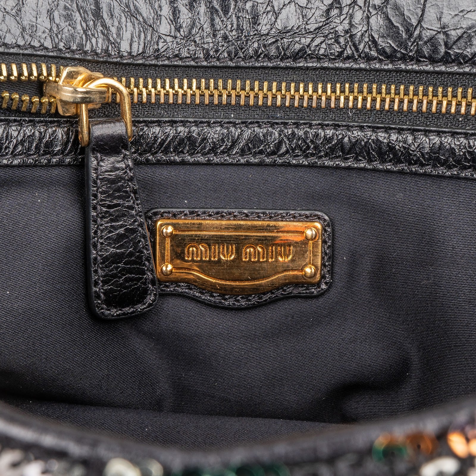 Torba na ramię Miu Miu Hobo z klapką, dwukolorowa, z cekinami