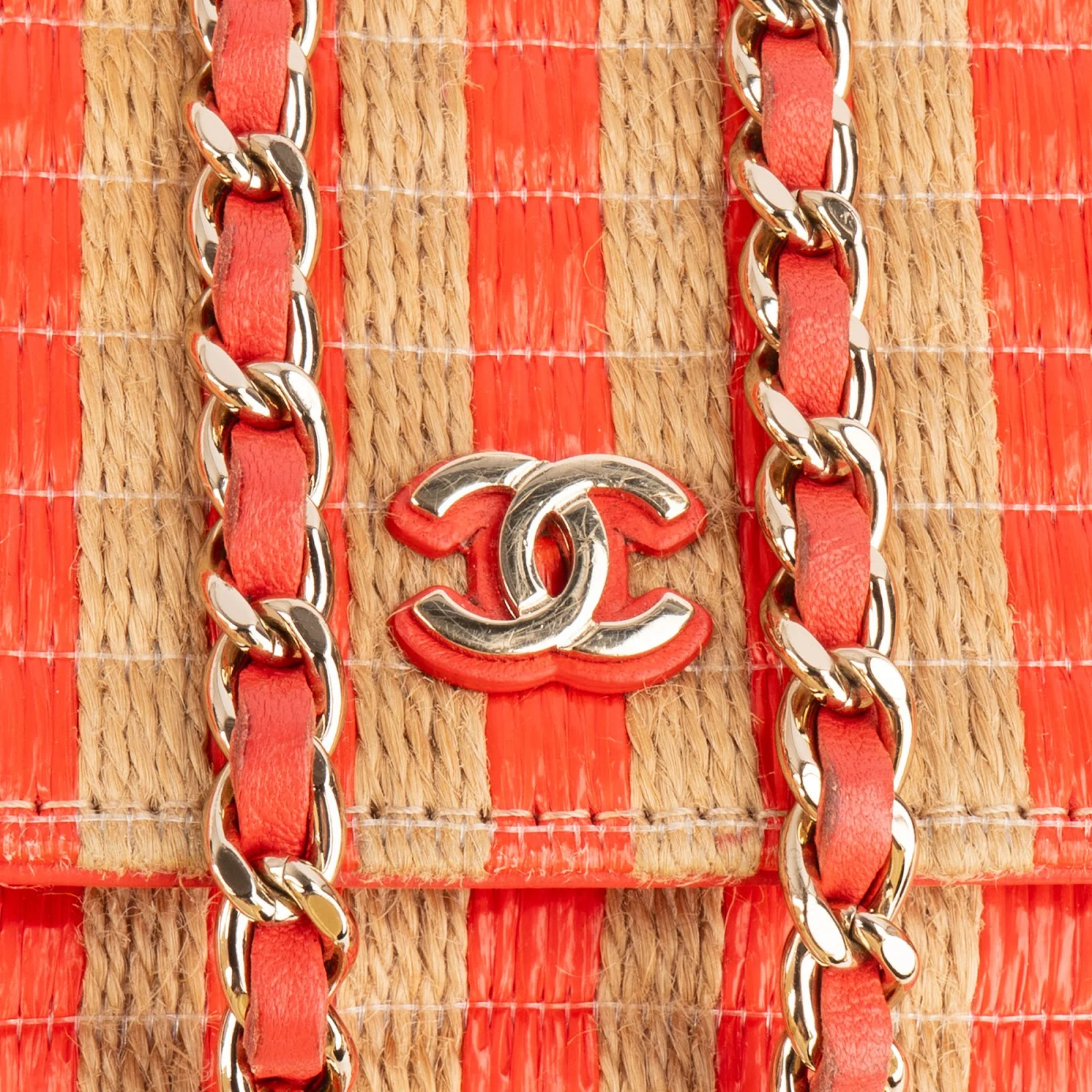 Chanel Raffia Gingham Wallet On Chain Crossbody Bag